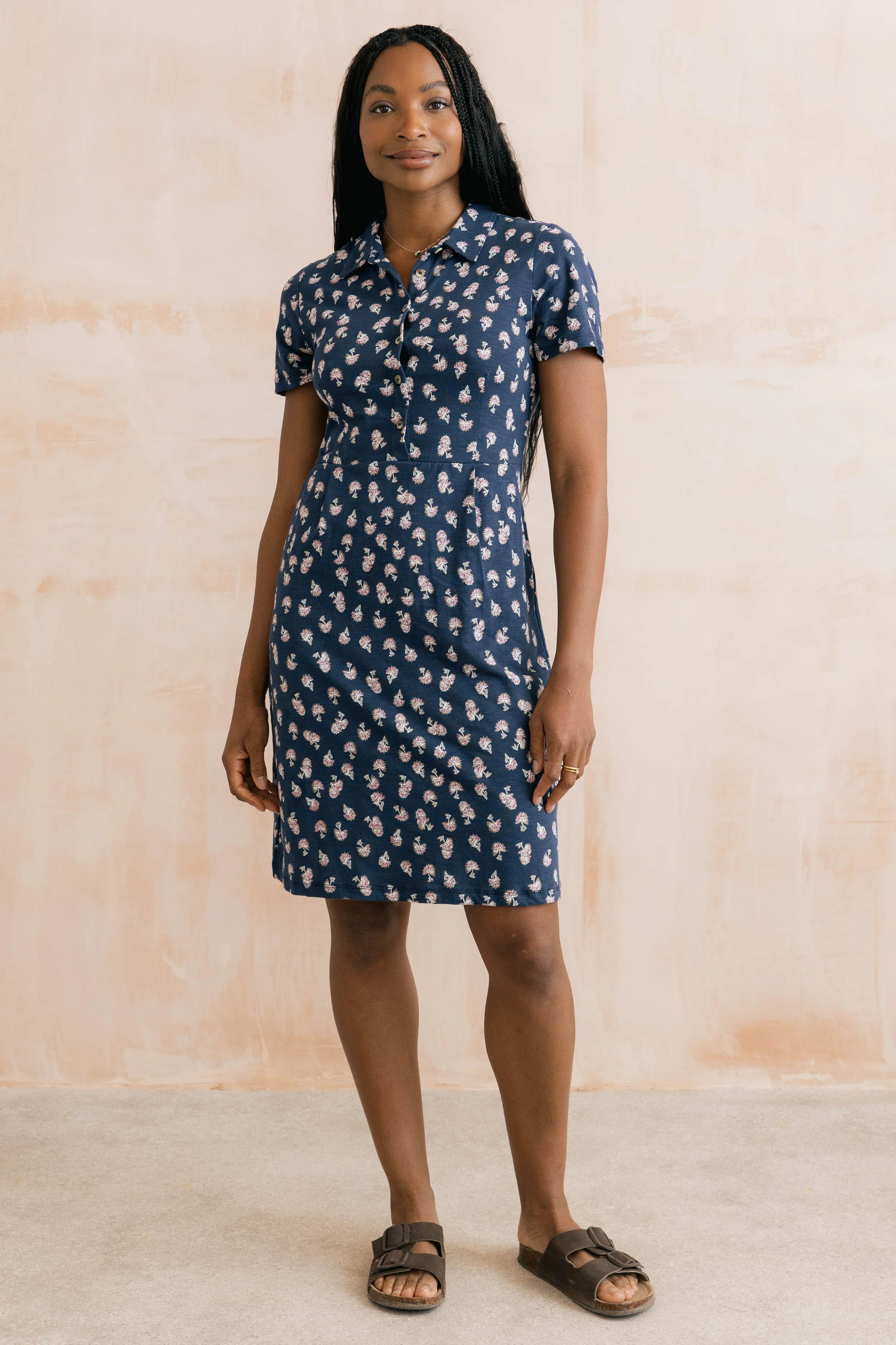 Elmore Printed Organic Jersey Shirt Dress Navy - Image 7