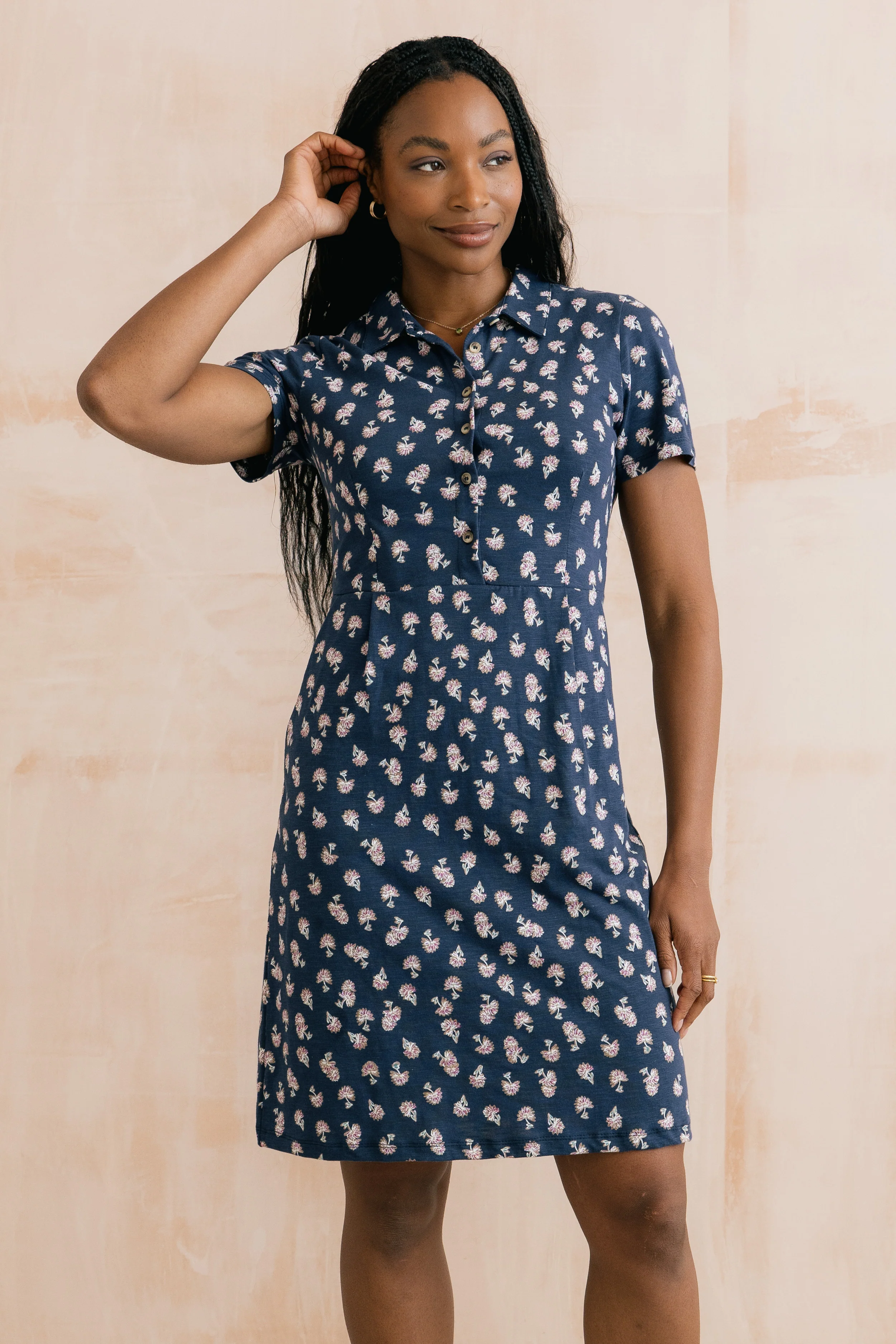 Elmore Printed Organic Jersey Shirt Dress Navy - Image 8