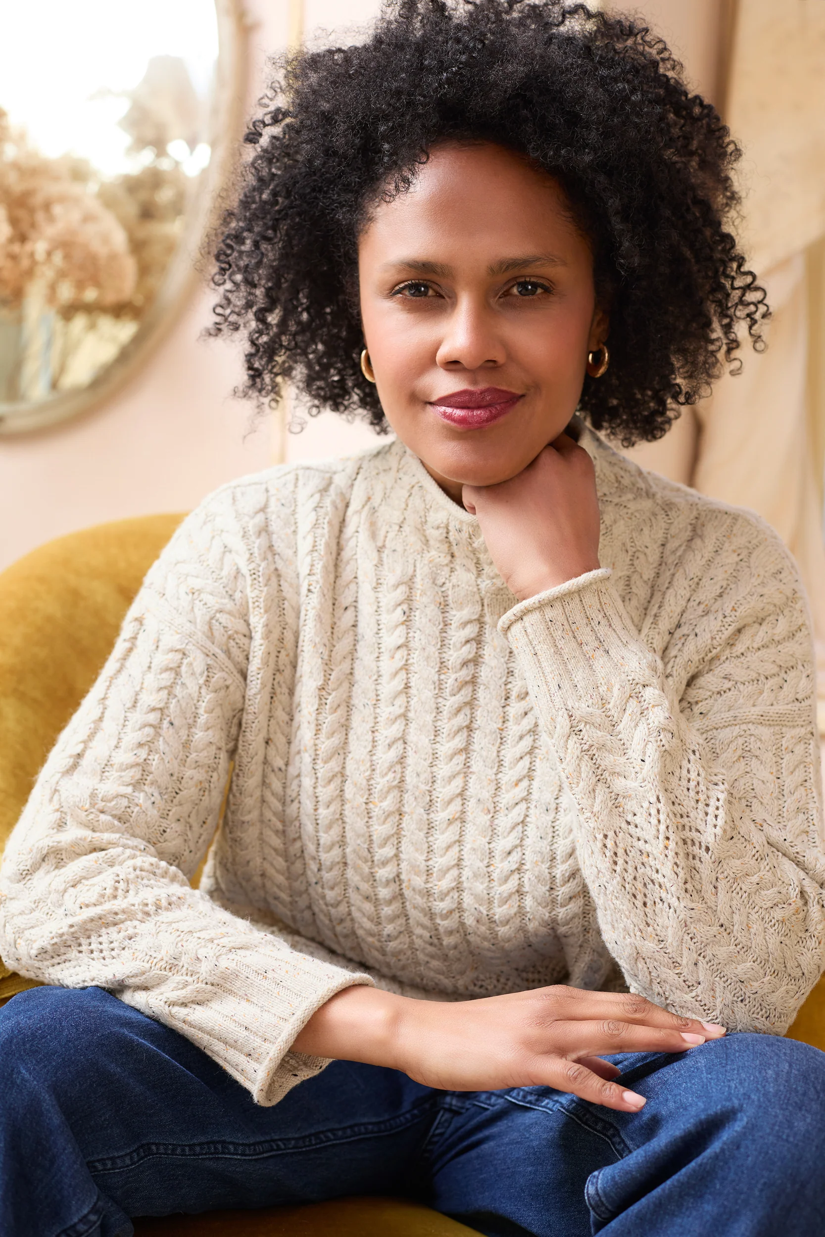 Elspeth Cable Knit High Neck Jumper Ecru - Image 3