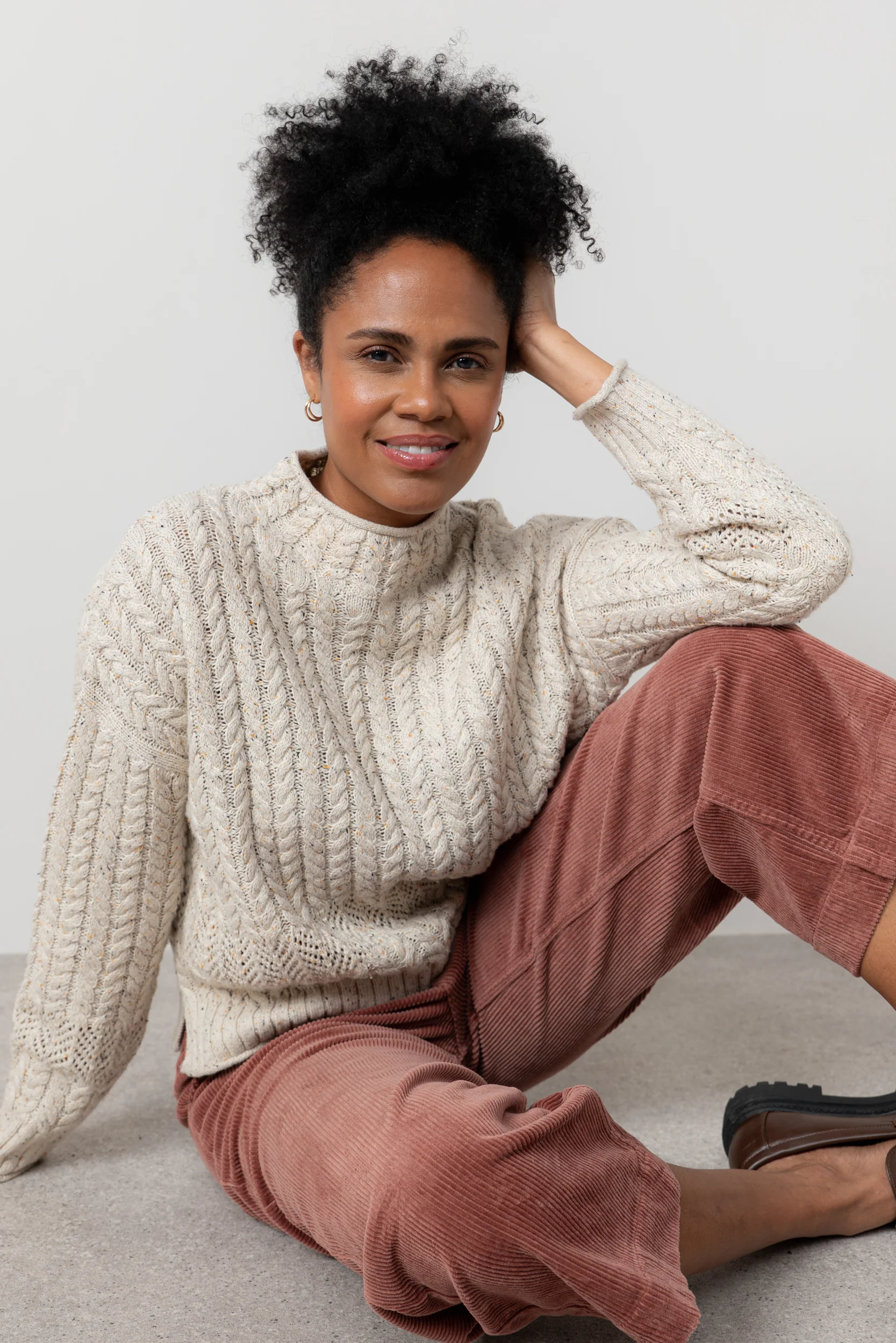 Elspeth Cable Knit High Neck Jumper Ecru - Image 4