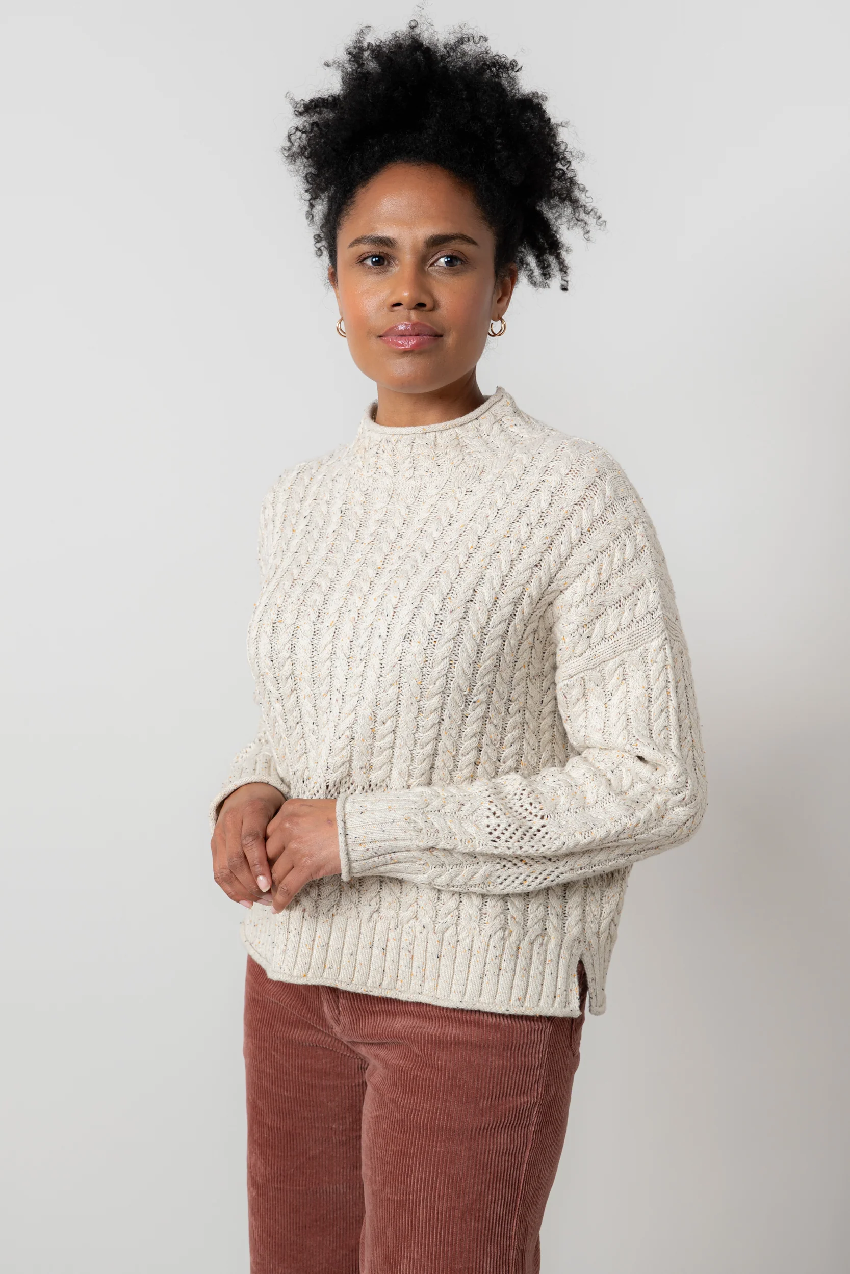 Elspeth Cable Knit High Neck Jumper Ecru - Image 5