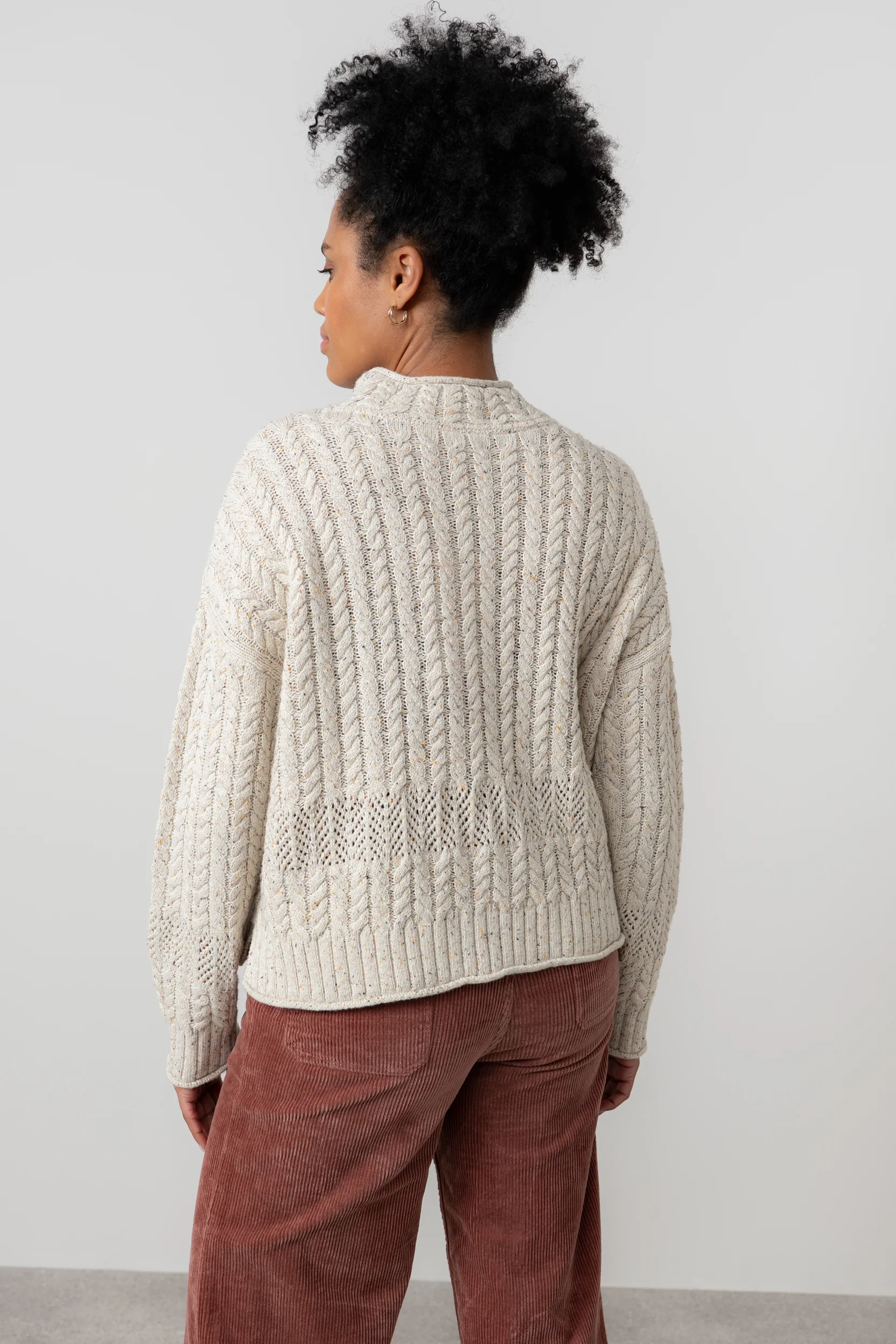 Elspeth Cable Knit High Neck Jumper Ecru - Image 6