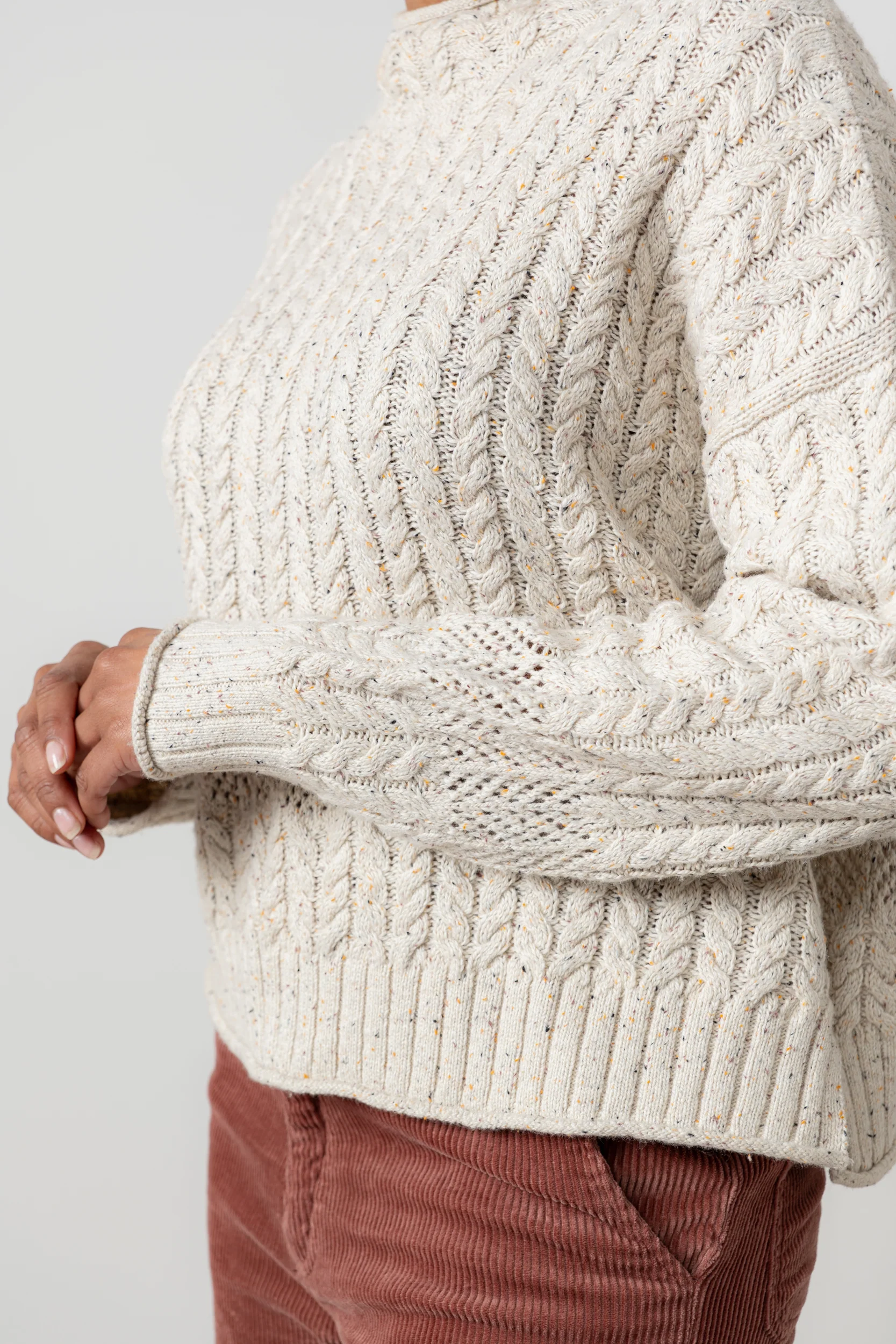 Elspeth Cable Knit High Neck Jumper Ecru - Image 7