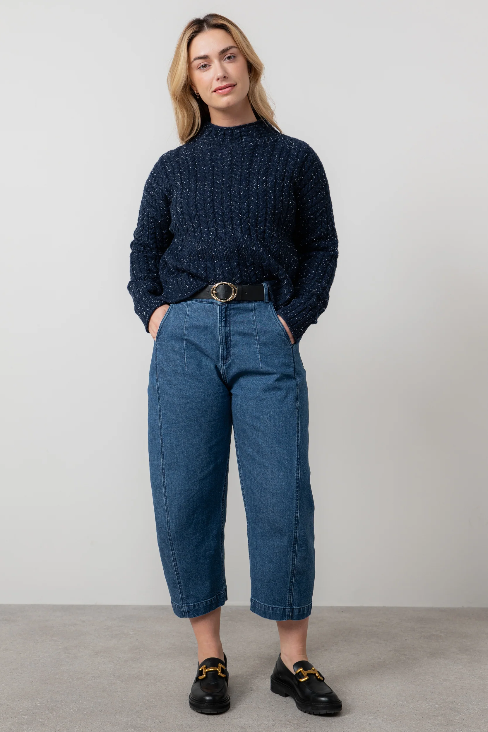 Elspeth Cable Knit High Neck Jumper Navy - Image 4