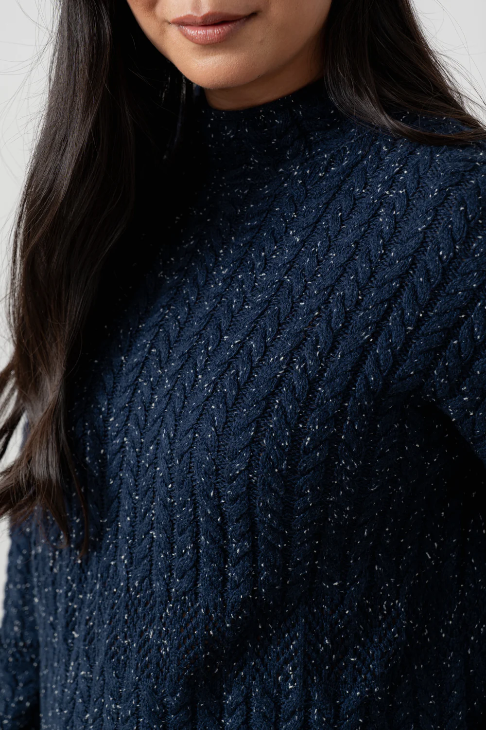 Elspeth Cable Knit High Neck Jumper Navy - Image 6