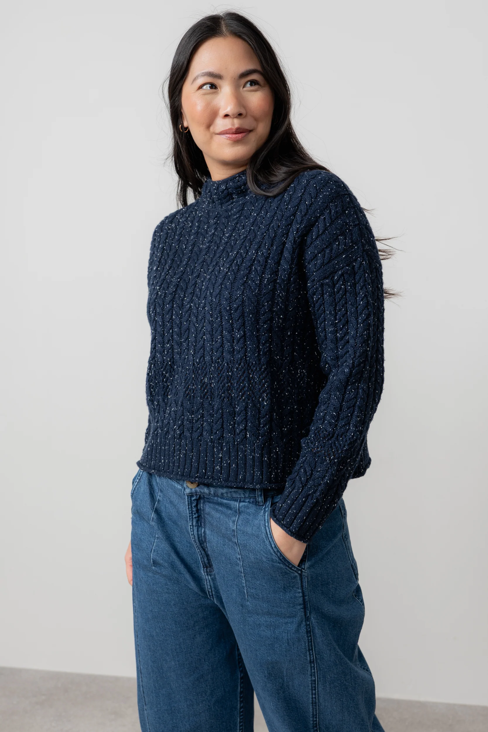 Elspeth Cable Knit High Neck Jumper Navy - Image 8