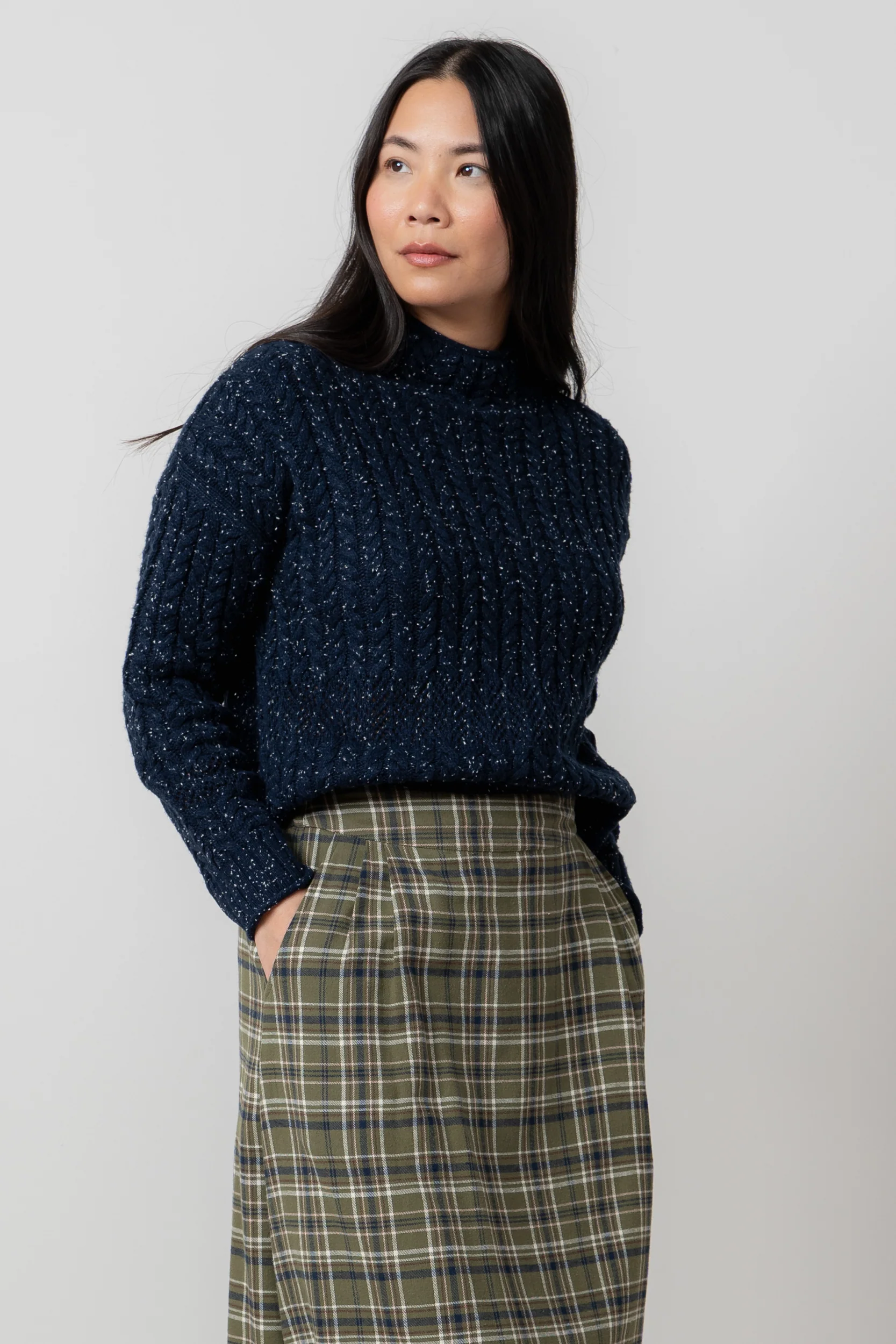 Elspeth Cable Knit High Neck Jumper Navy - Image 9