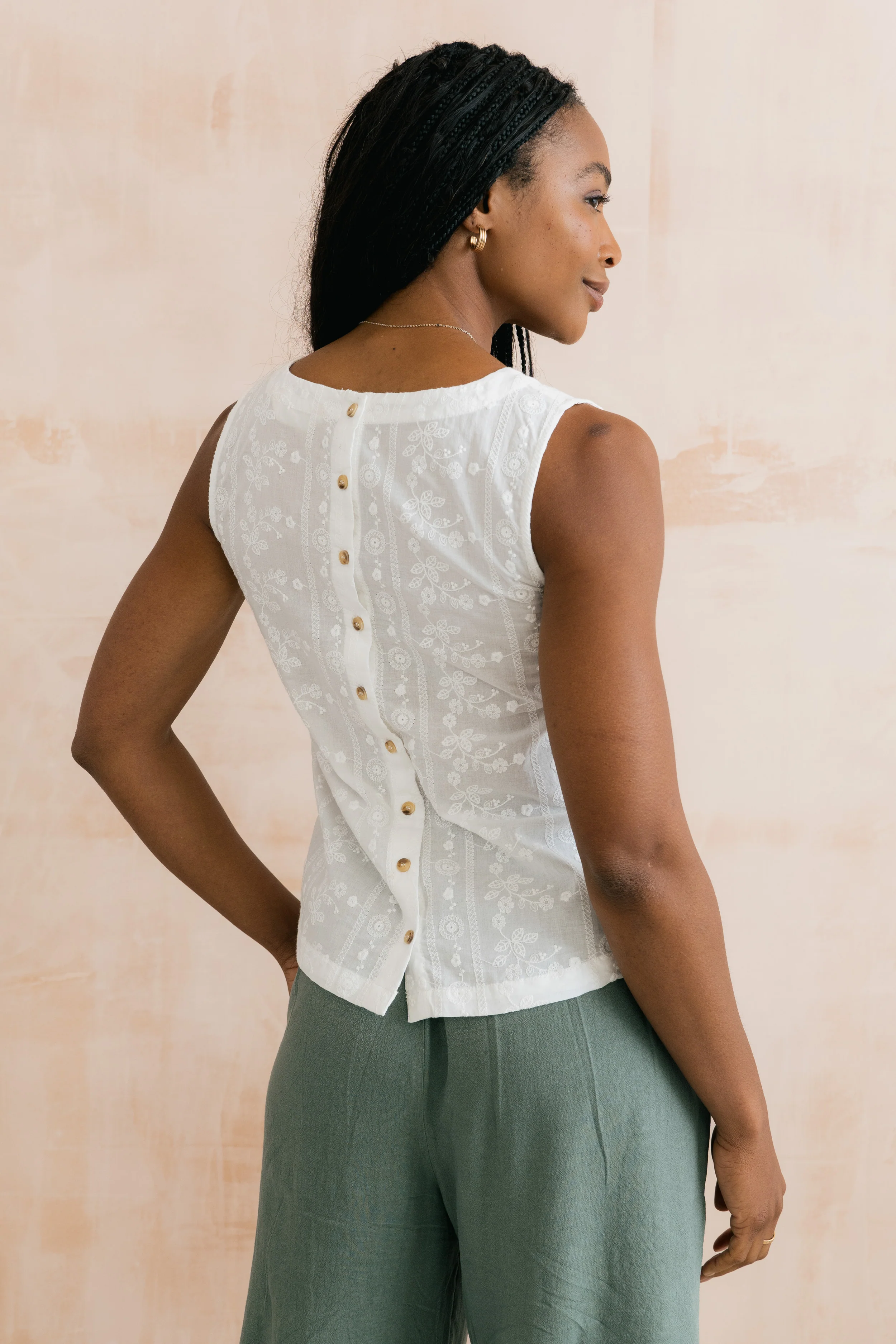 Embroidered Cotton Alicia Vest White - Image 2