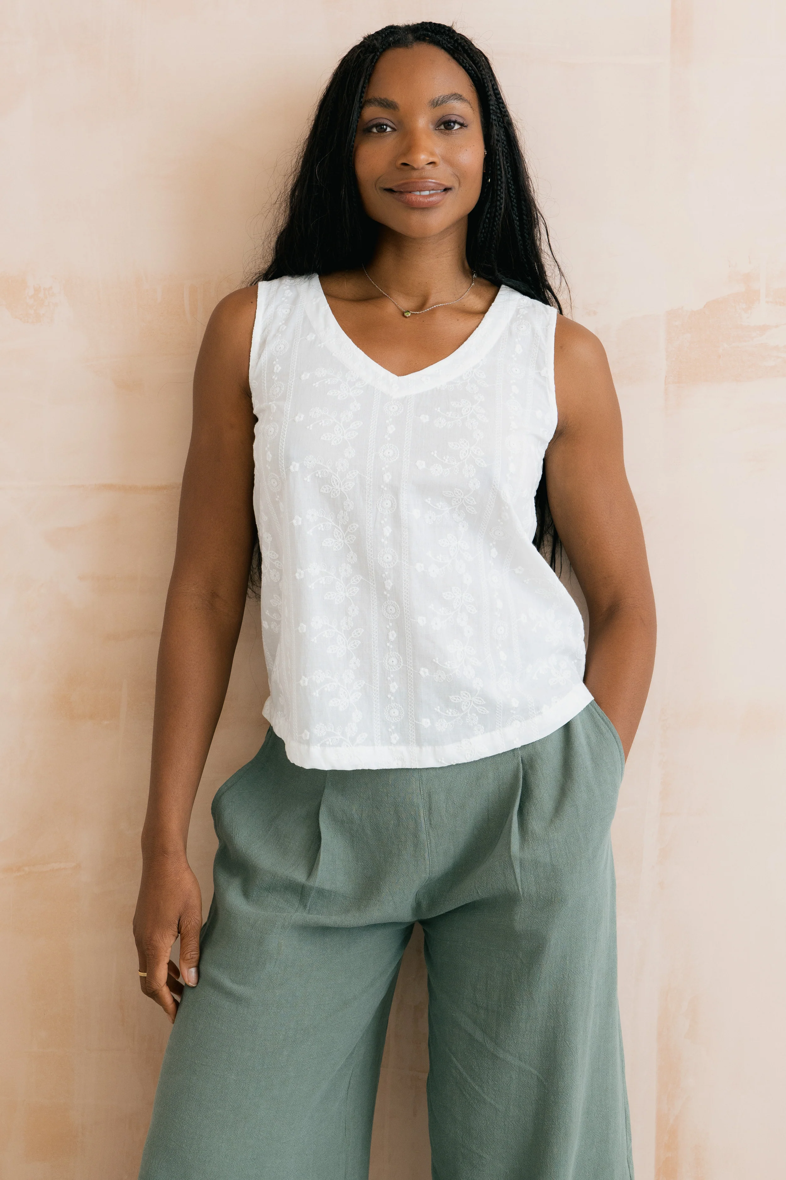 Embroidered Cotton Alicia Vest White - Image 5