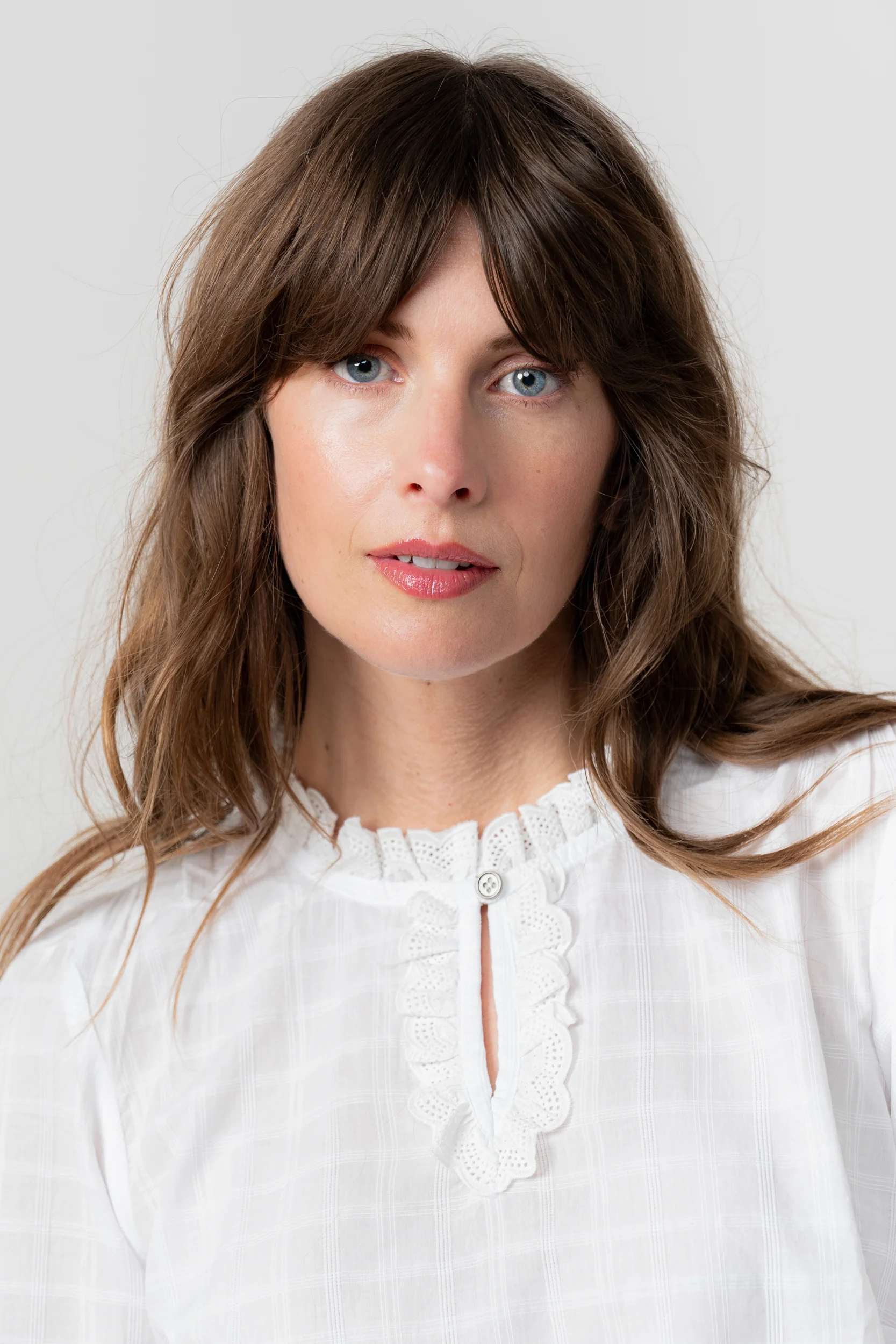Emily Organic Cotton Check Keyhole Blouse White - Image 5