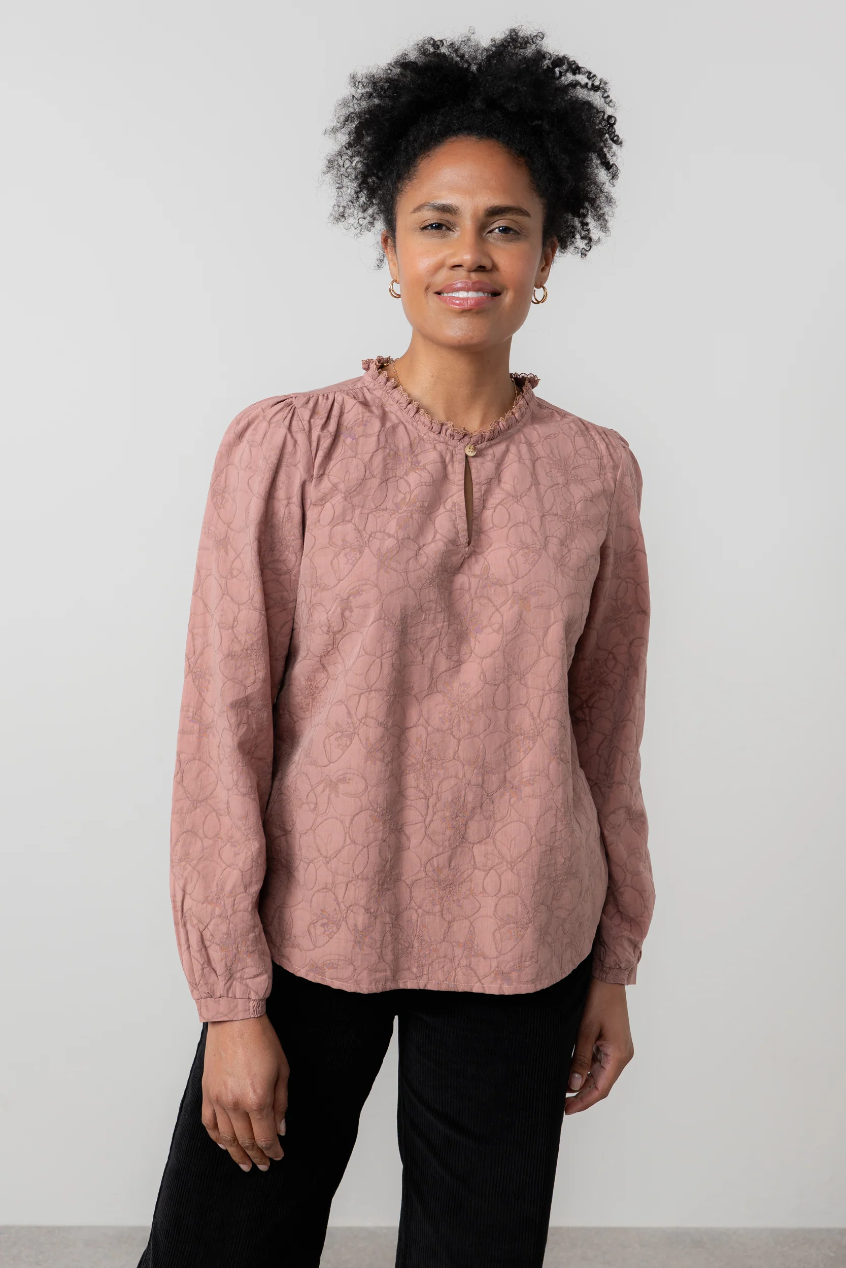 Emily Textured Jacquard Keyhole Blouse Antique Rose - Image 2