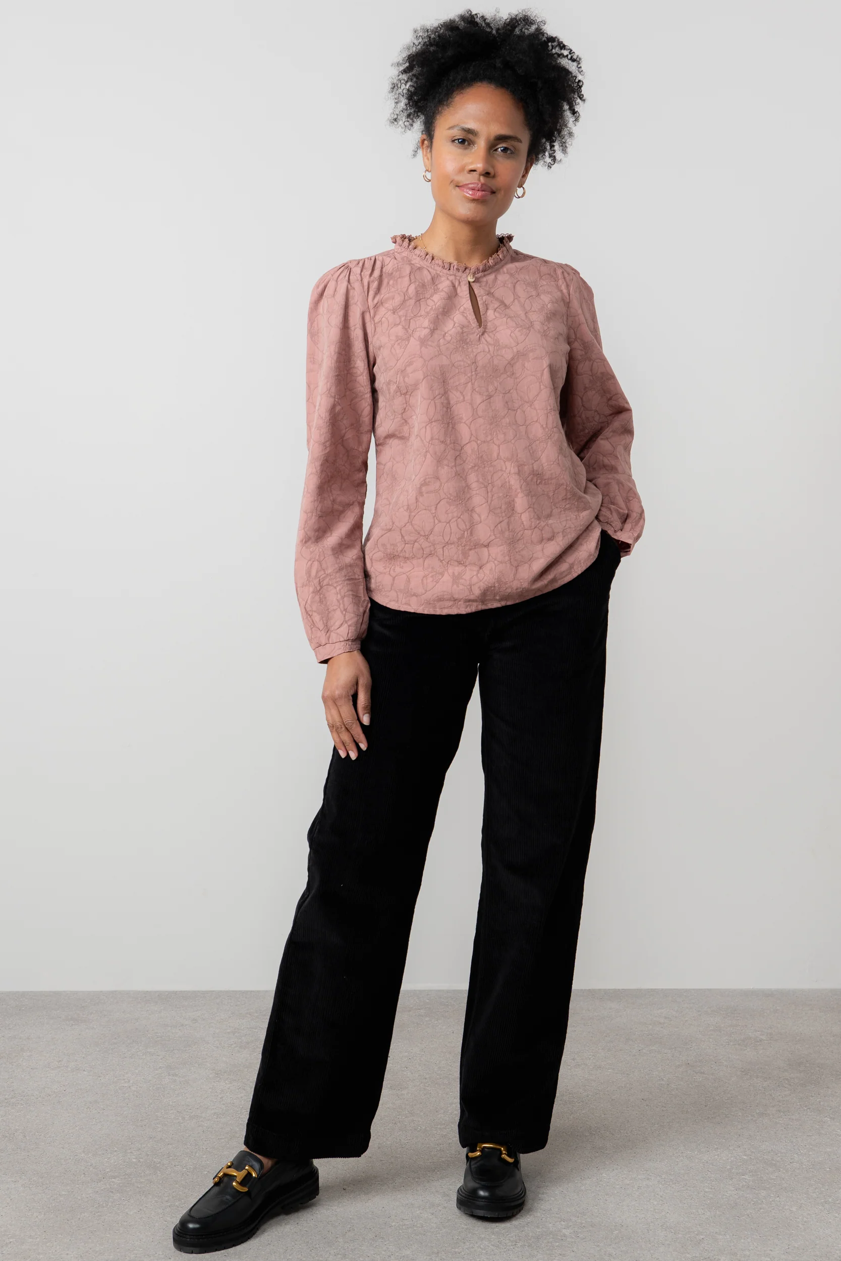 Emily Textured Jacquard Keyhole Blouse Antique Rose - Image 3