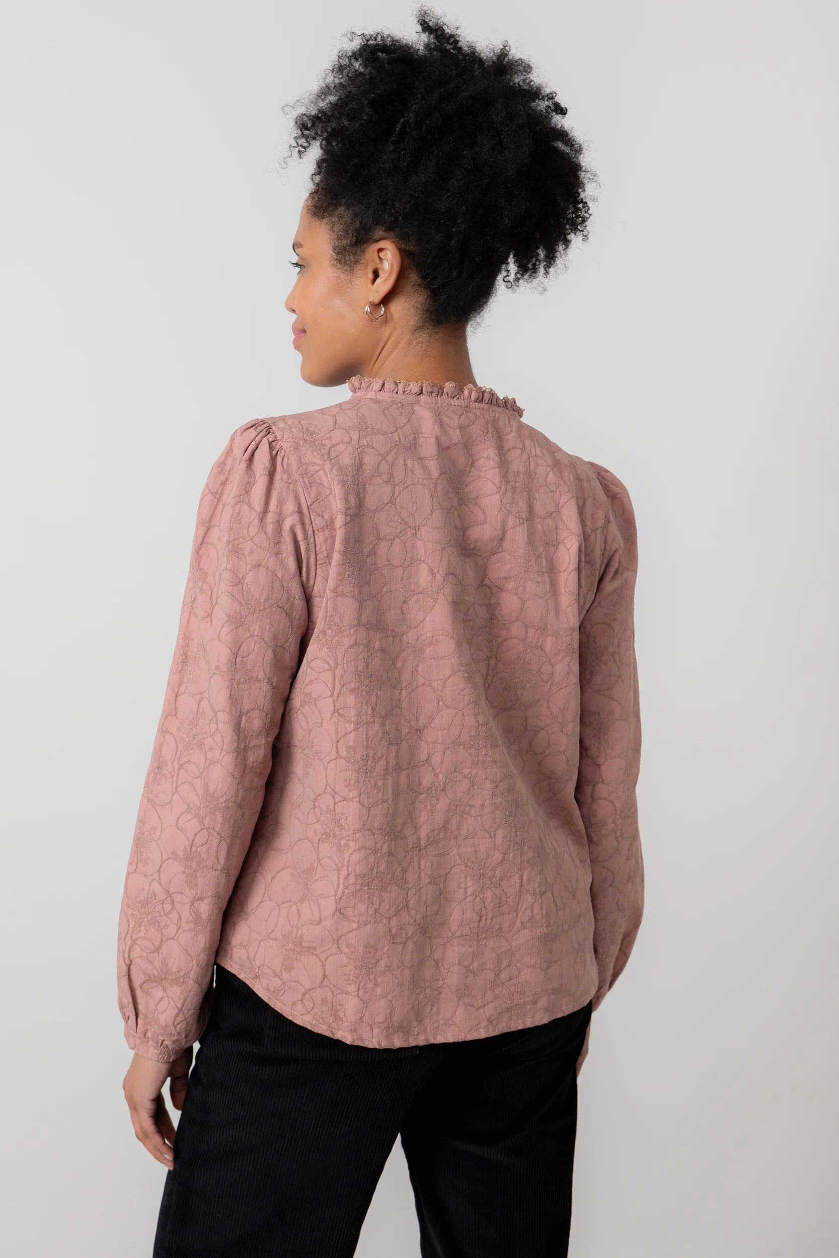 Emily Textured Jacquard Keyhole Blouse Antique Rose - Image 4