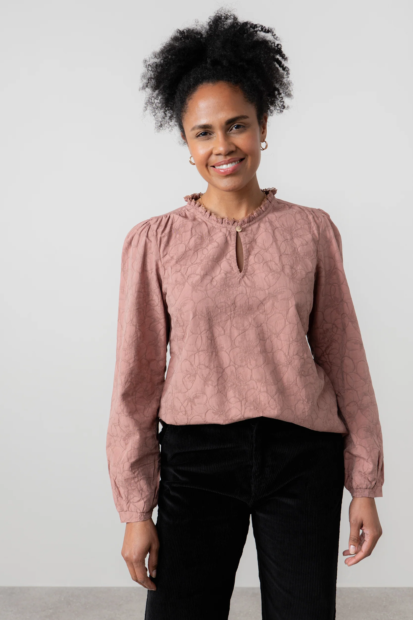 Emily Textured Jacquard Keyhole Blouse Antique Rose - Image 5