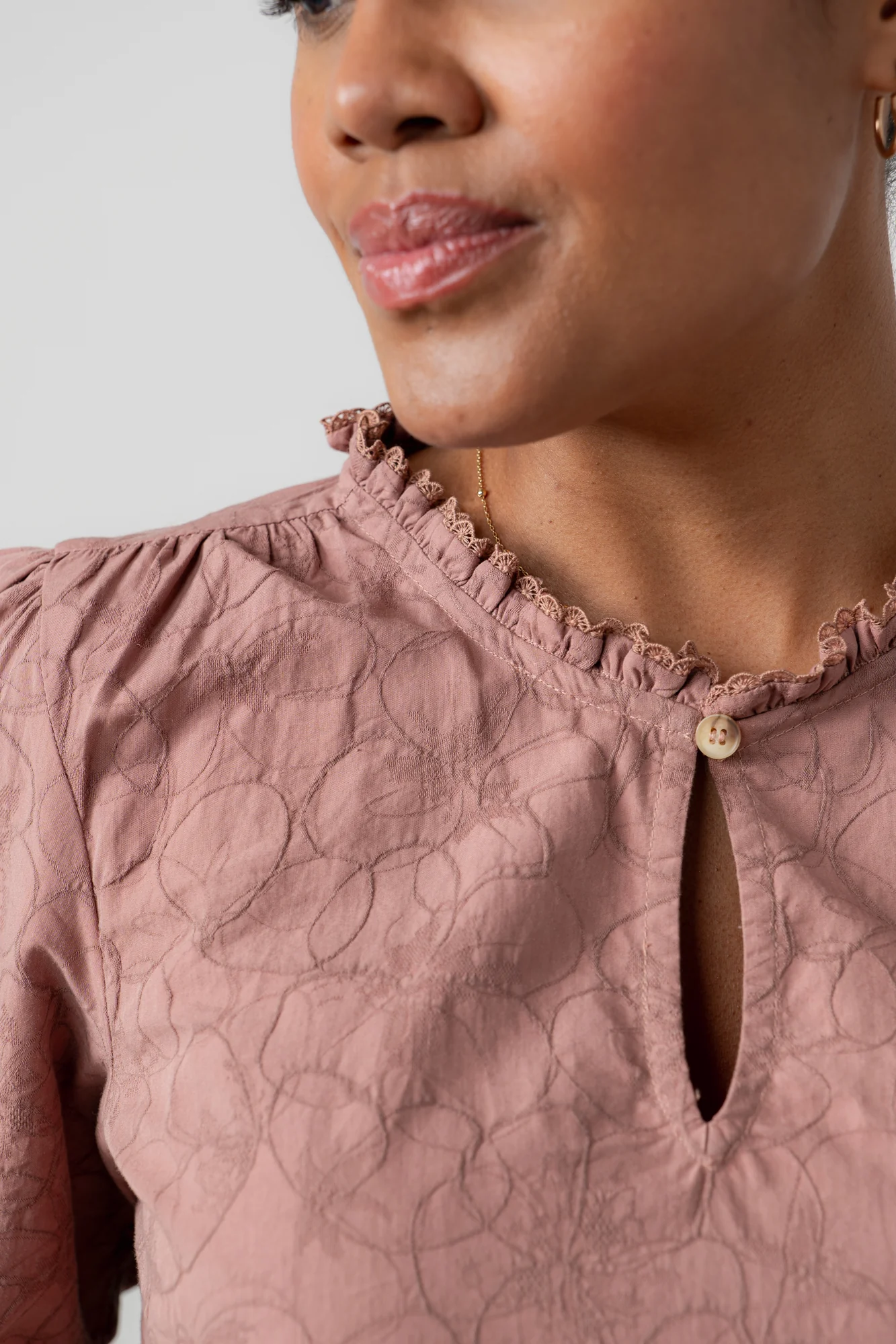 Emily Textured Jacquard Keyhole Blouse Antique Rose - Image 6