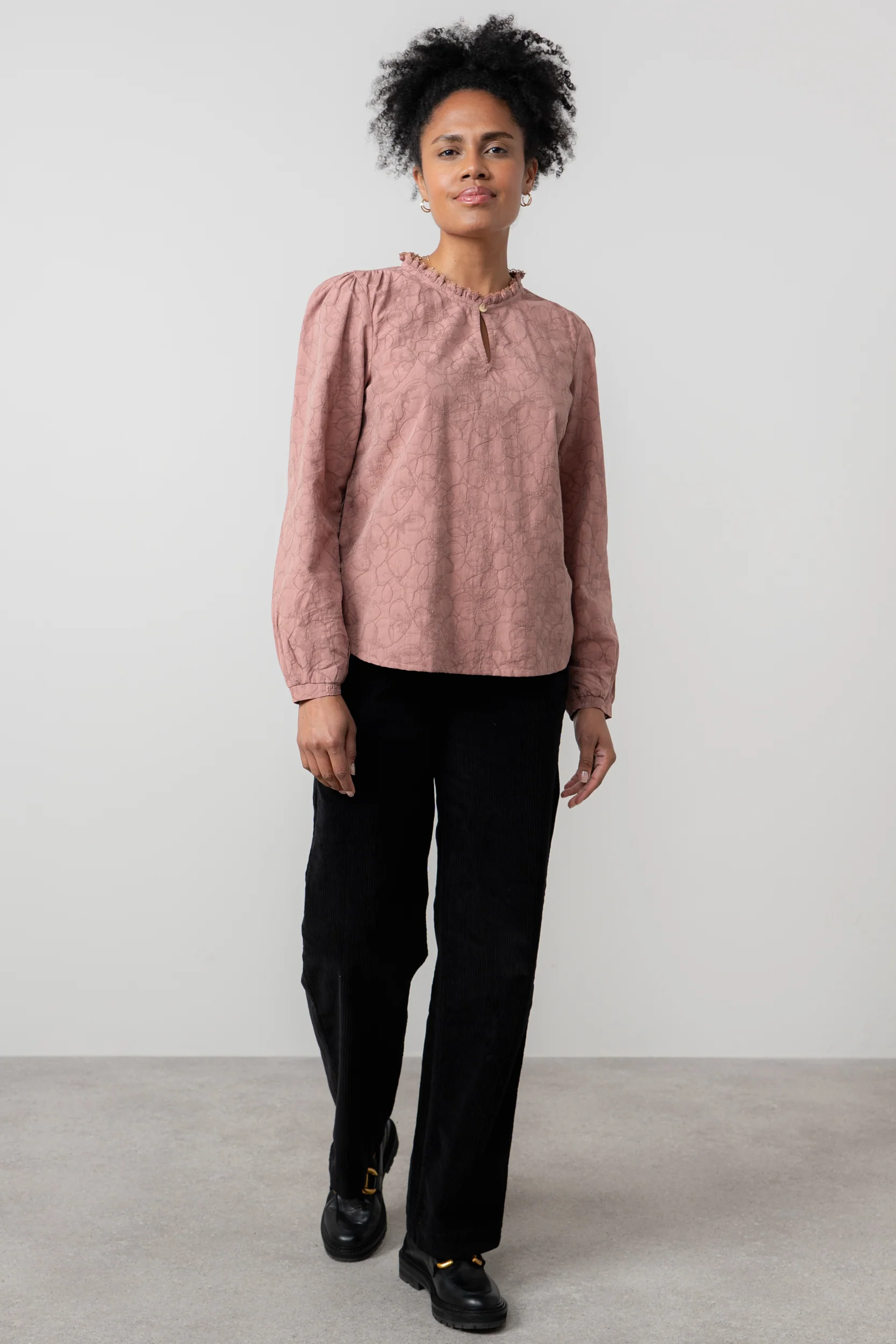 Emily Textured Jacquard Keyhole Blouse Antique Rose - Image 7
