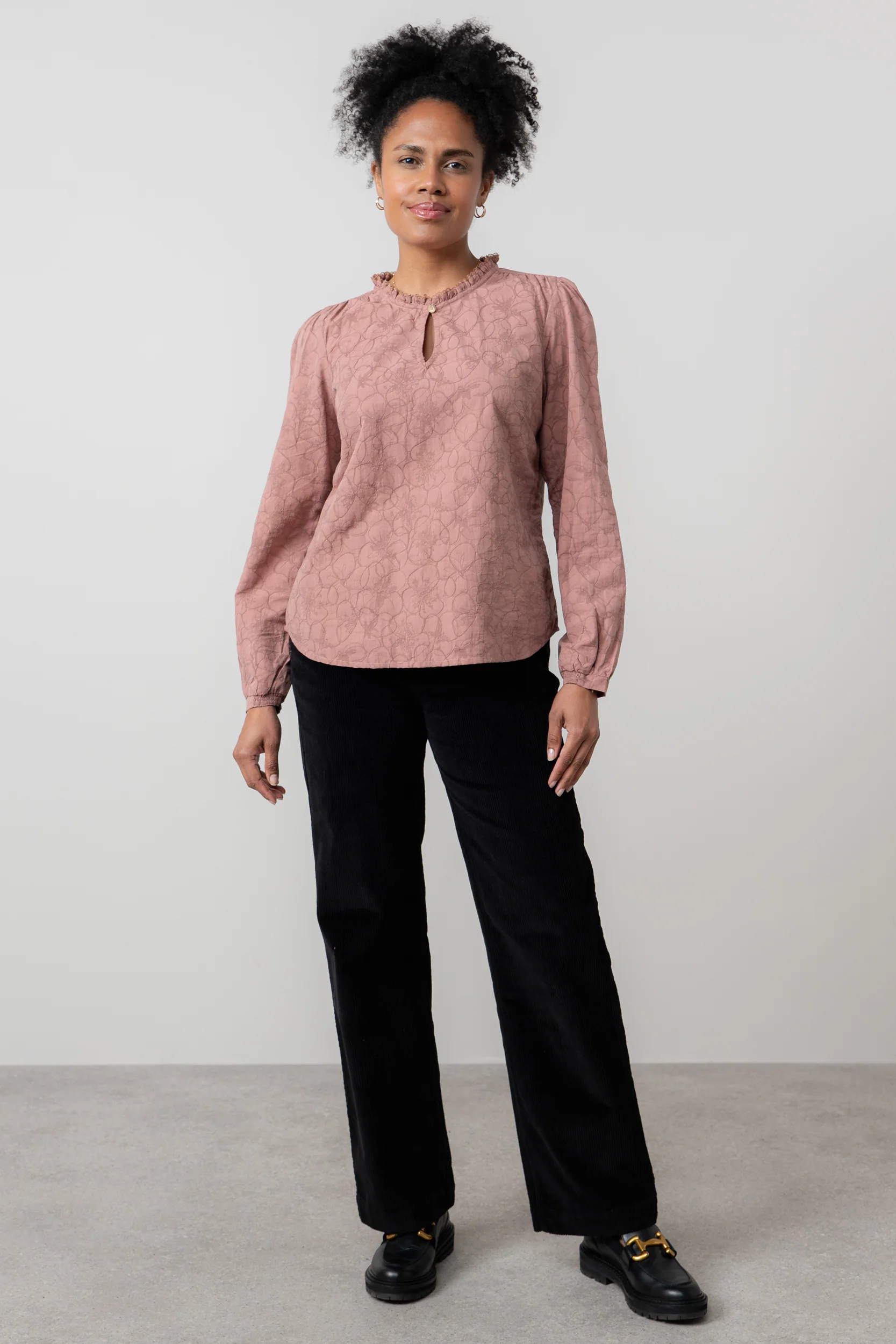 Emily Textured Jacquard Keyhole Blouse Antique Rose - Image 8