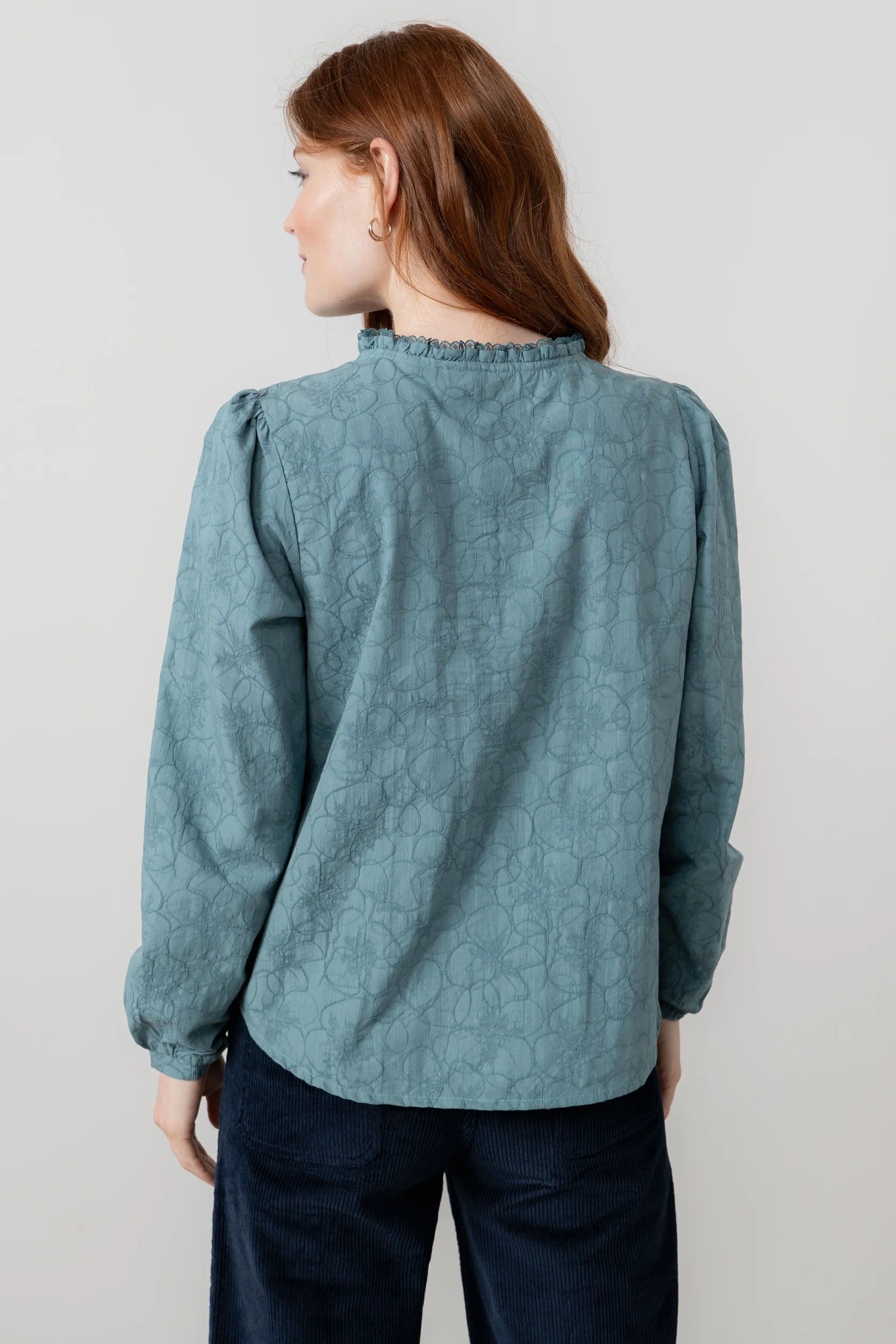 Emily Textured Jacquard Keyhole Blouse Sea Mist - Image 4