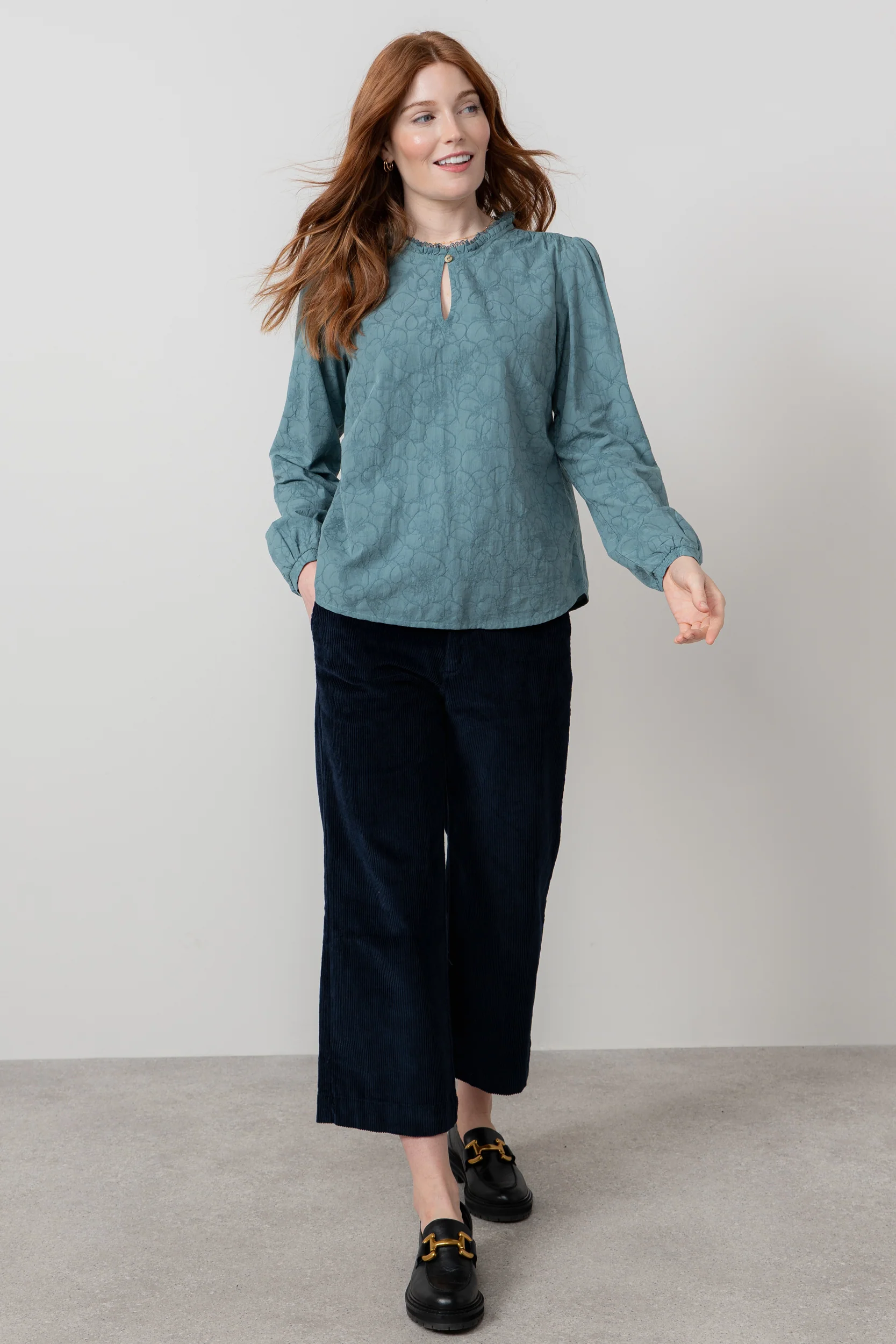 Emily Textured Jacquard Keyhole Blouse Sea Mist - Image 6