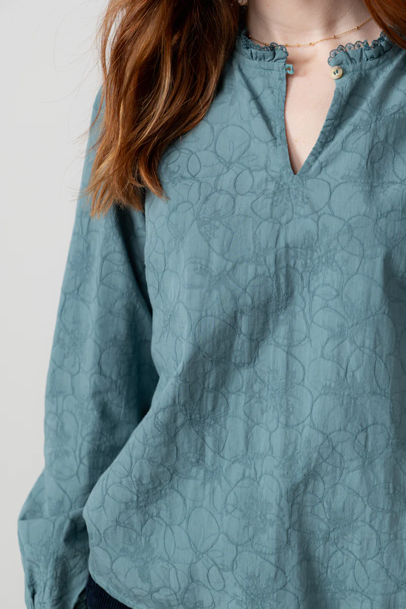 Emily Textured Jacquard Keyhole Blouse Sea Mist - Image 7