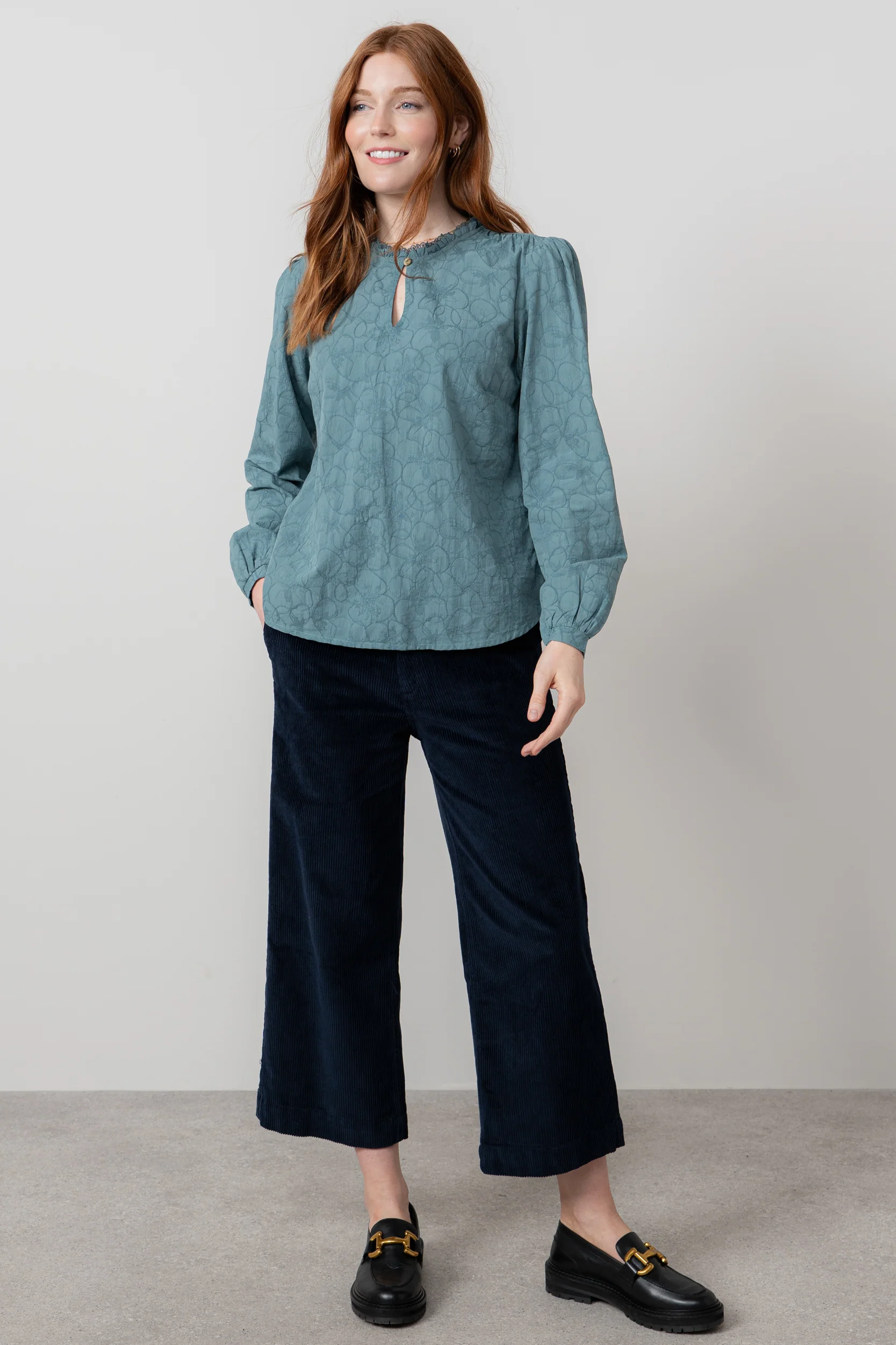 Emily Textured Jacquard Keyhole Blouse Sea Mist - Image 8