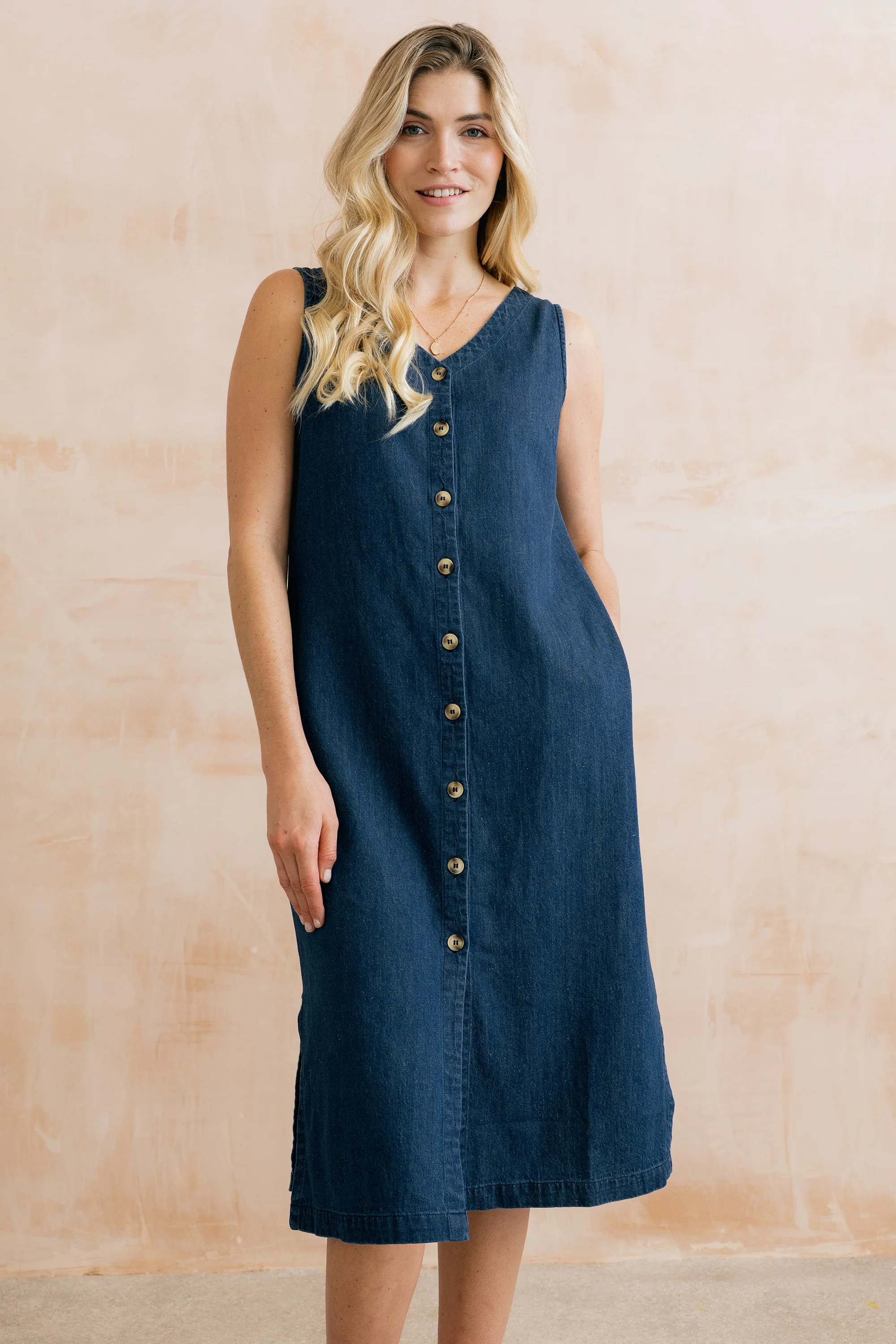 Erica Button Through Denim Midi Dress - Image 3