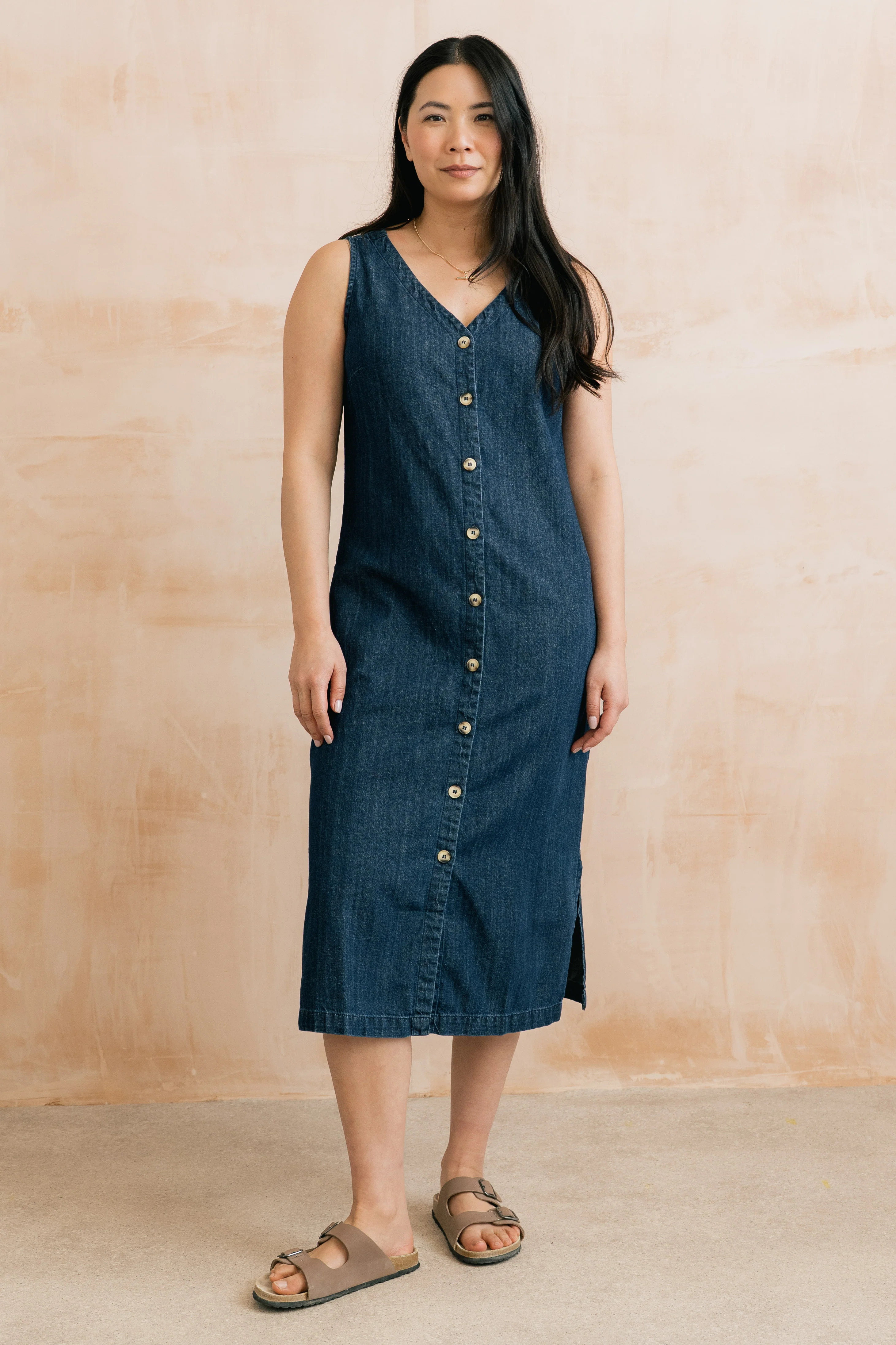 Erica Button Through Denim Midi Dress - Image 5