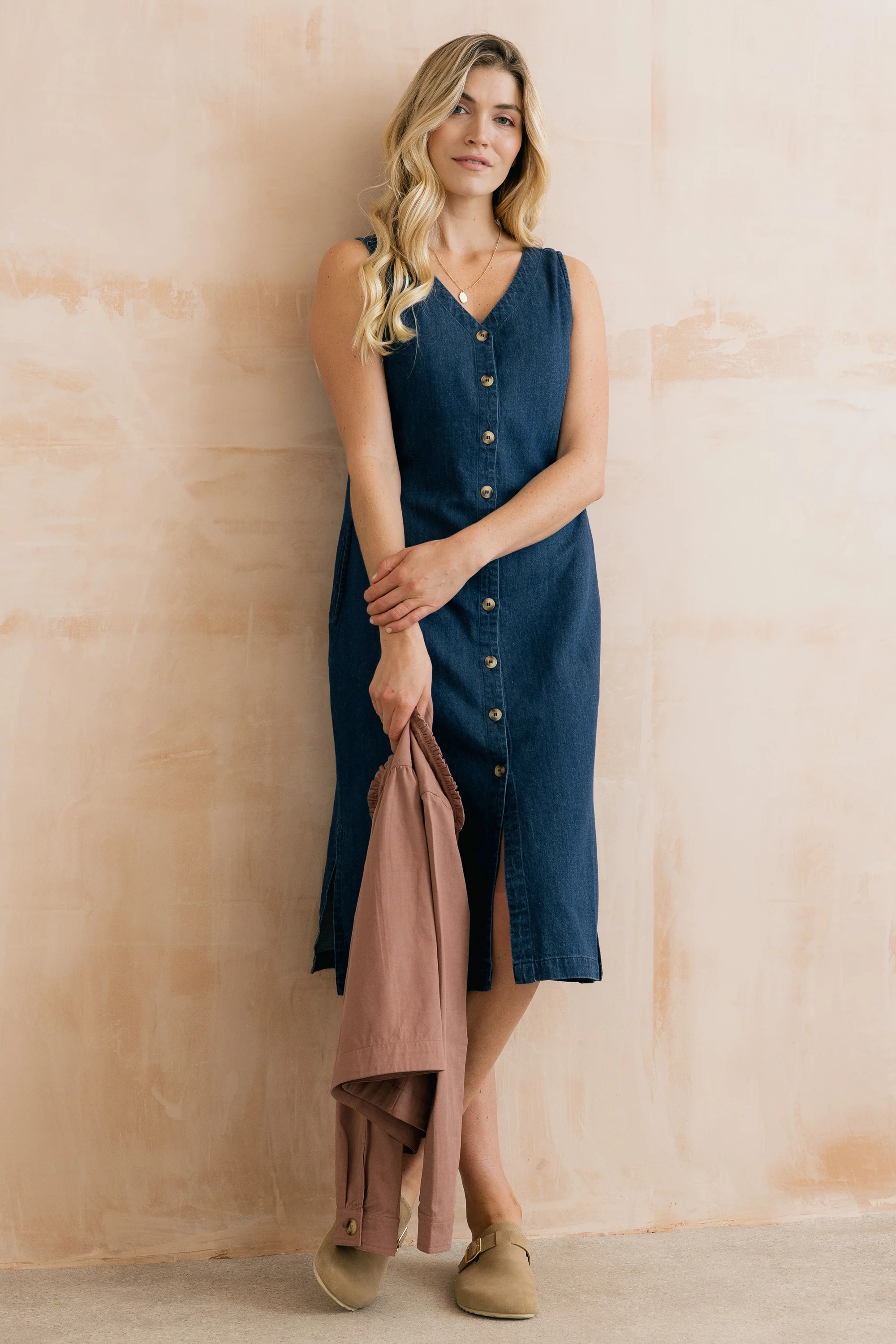 Erica Button Through Denim Midi Dress - Image 6