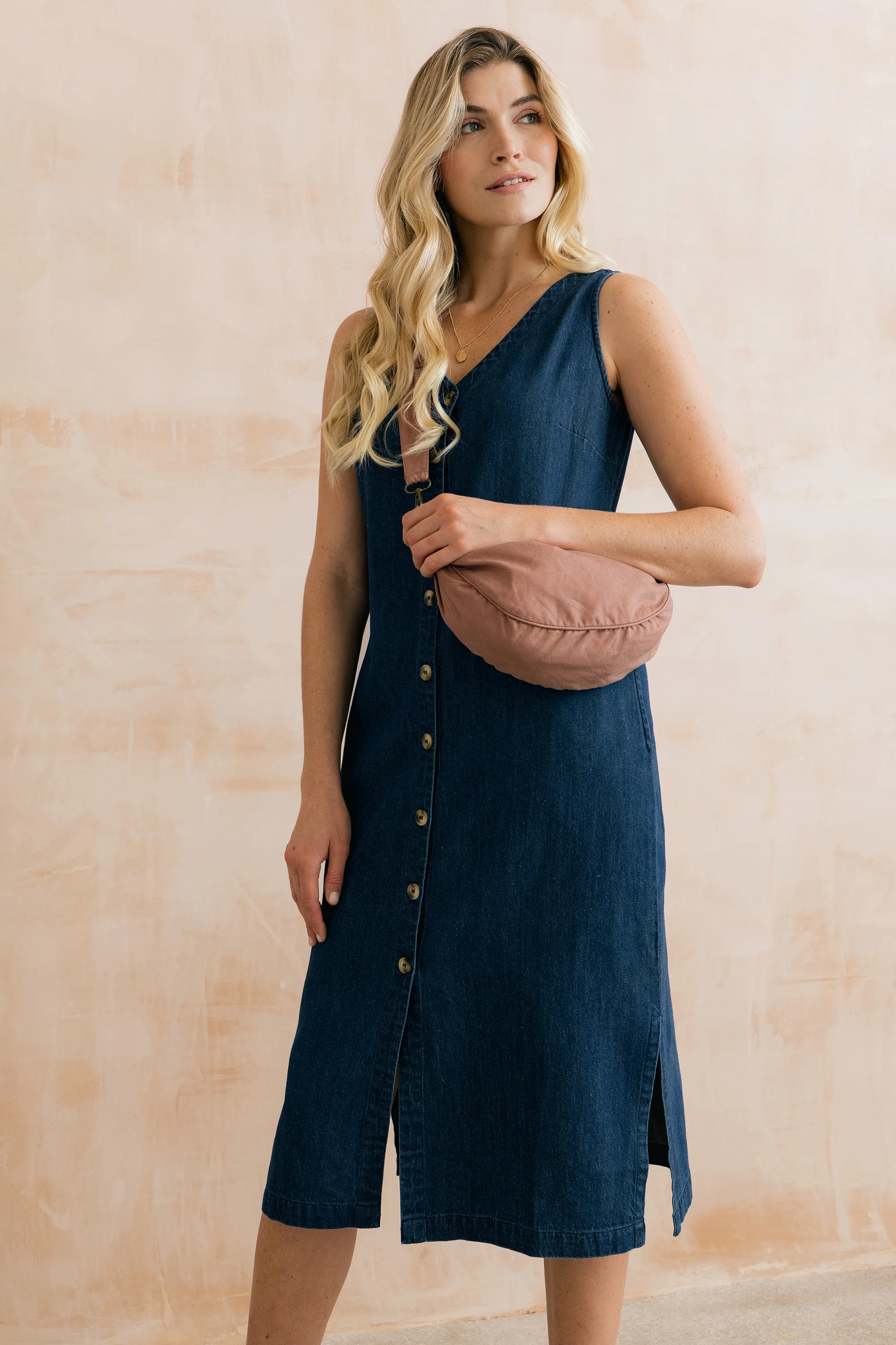 Erica Button Through Denim Midi Dress - Image 7