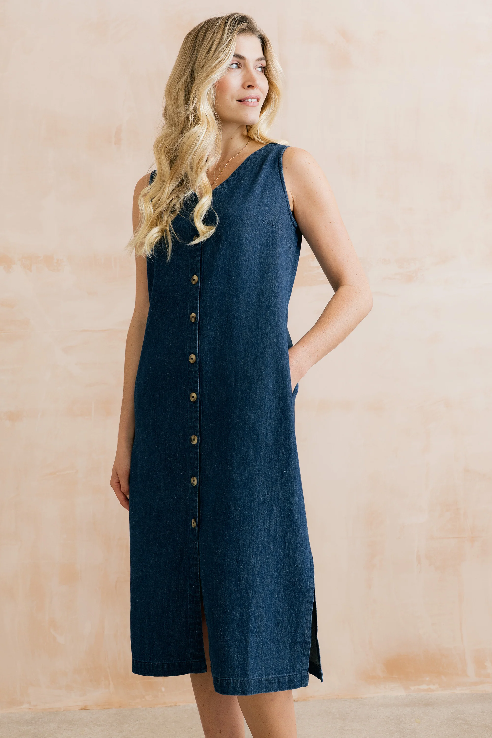 Erica Button Through Denim Midi Dress - Image 8