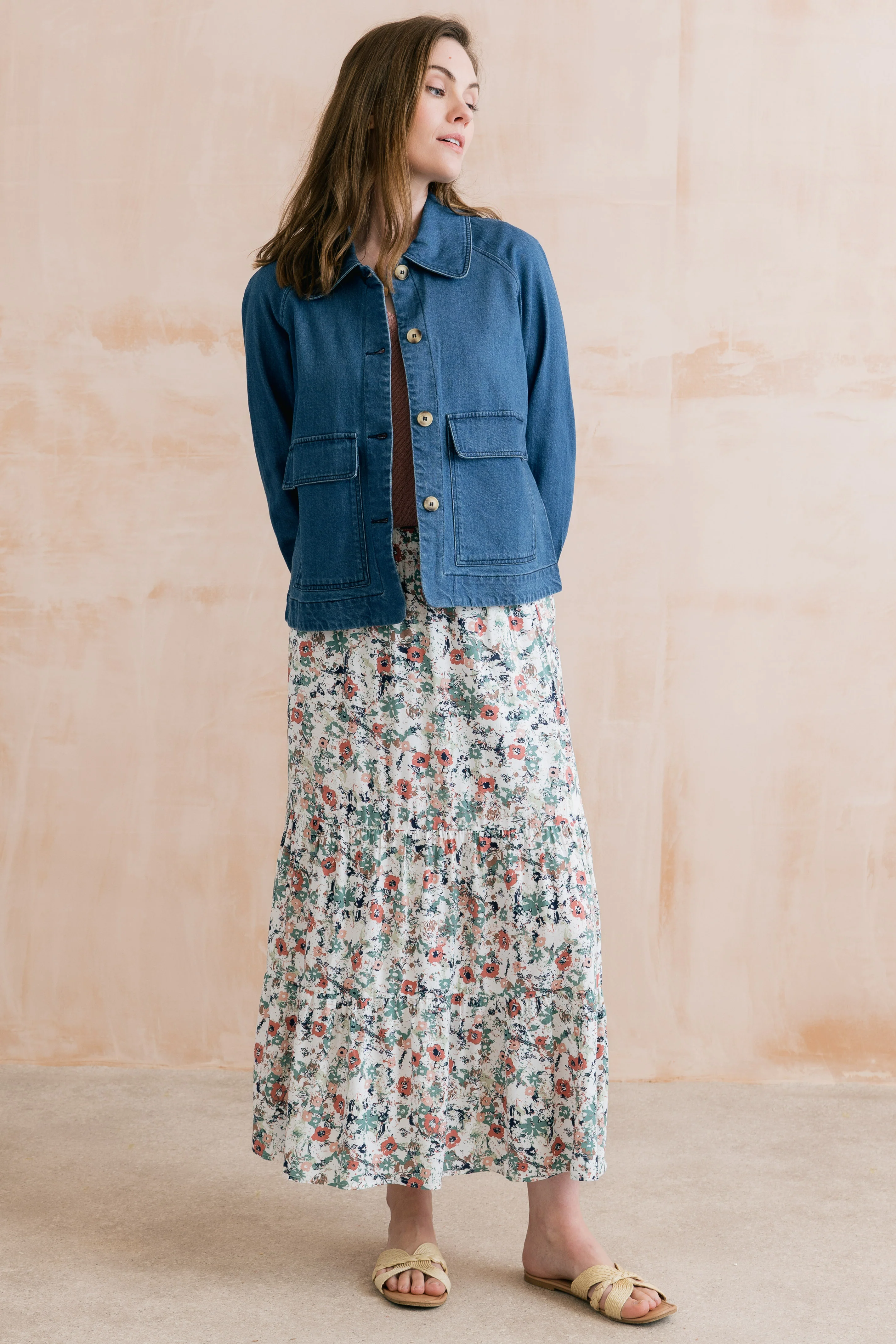 Evie Printed Midi Skirt Ecru - Image 2