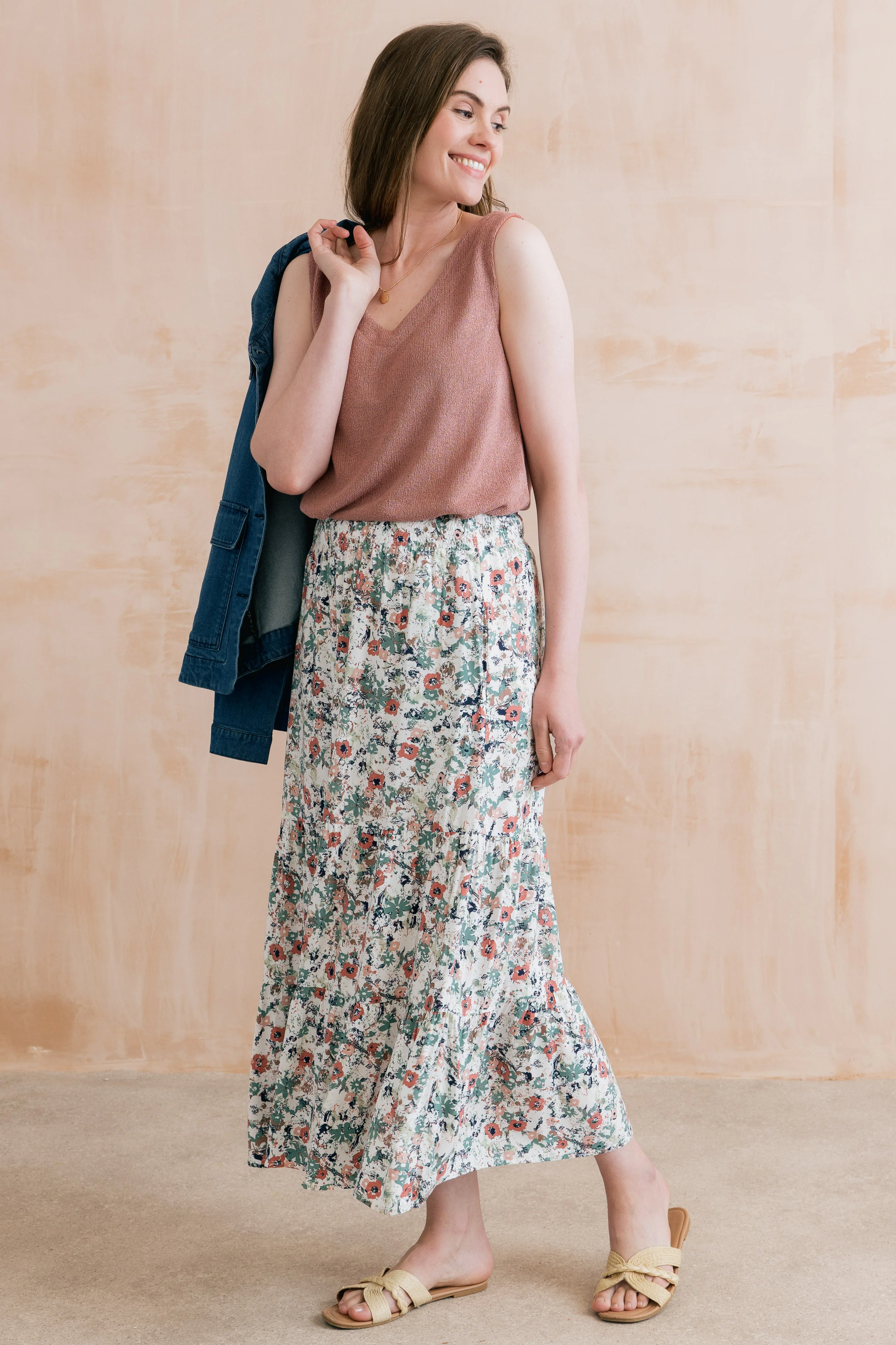Evie Printed Midi Skirt Ecru - Image 6