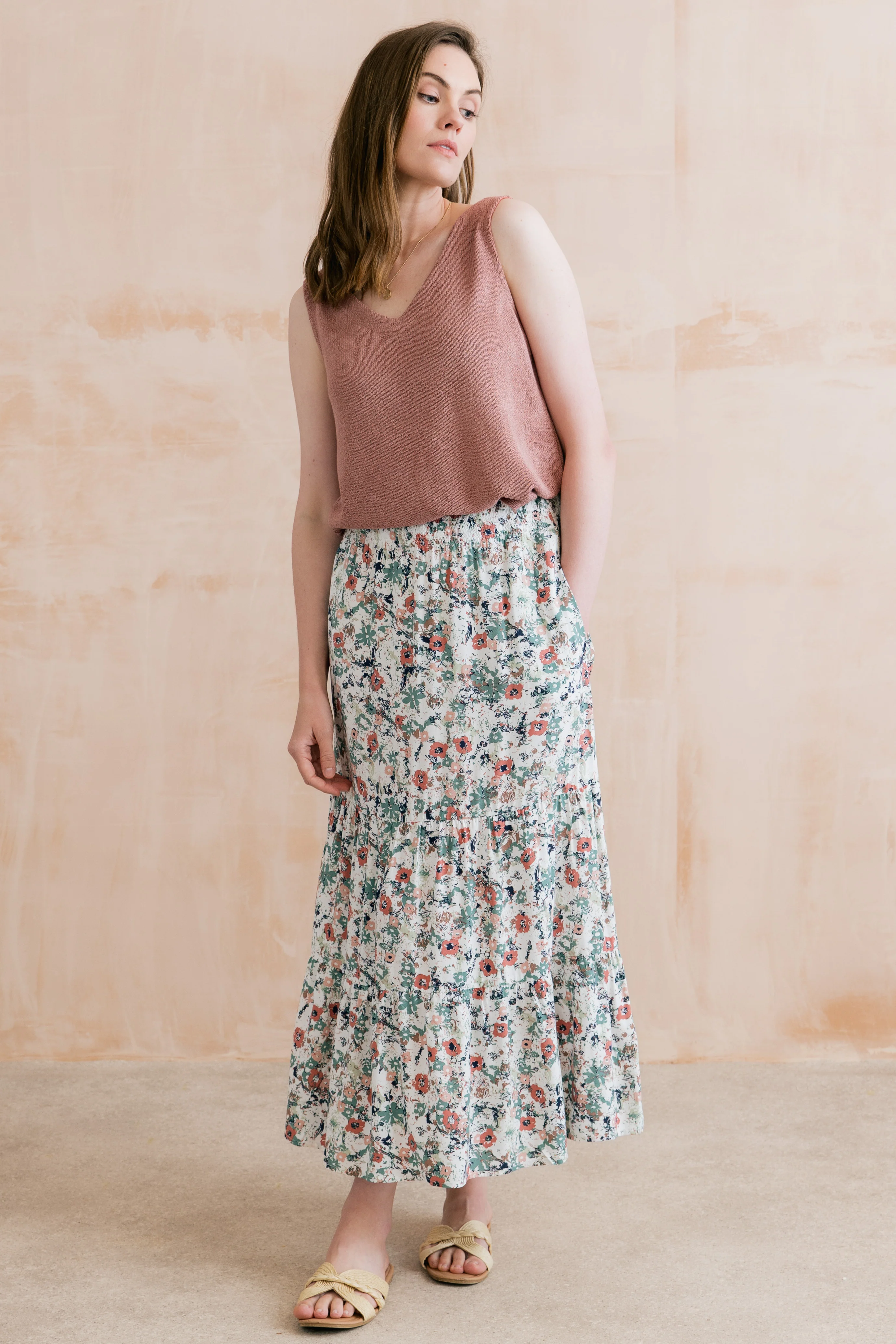 Evie Printed Midi Skirt Ecru - Image 8