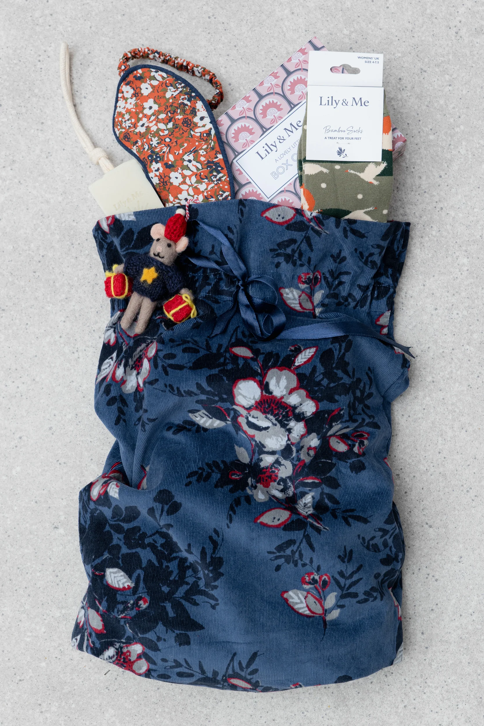 Fabric Gift Bag Vintage Floral Navy - Image 6