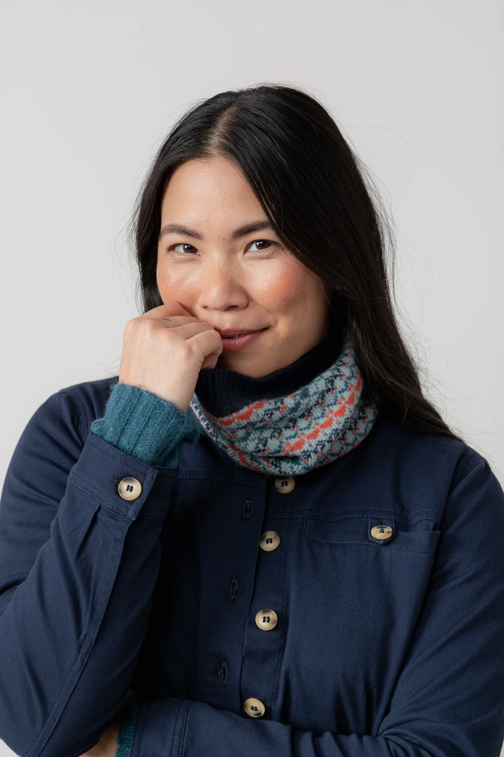 Fair Isle Knitted Snood Sea Mist - Image 3