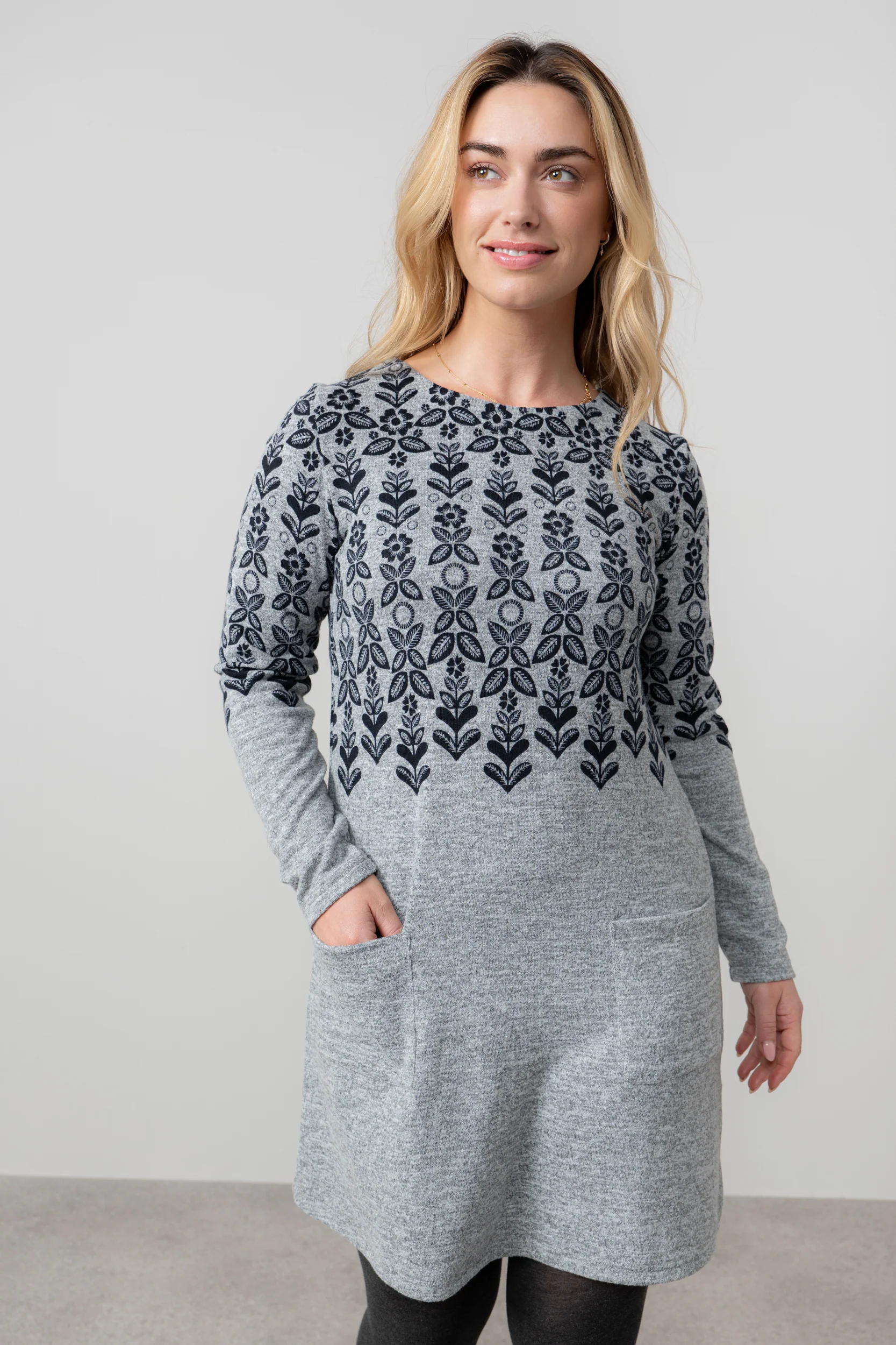 Fair Isle Print Swing Dress Grey - Image 3