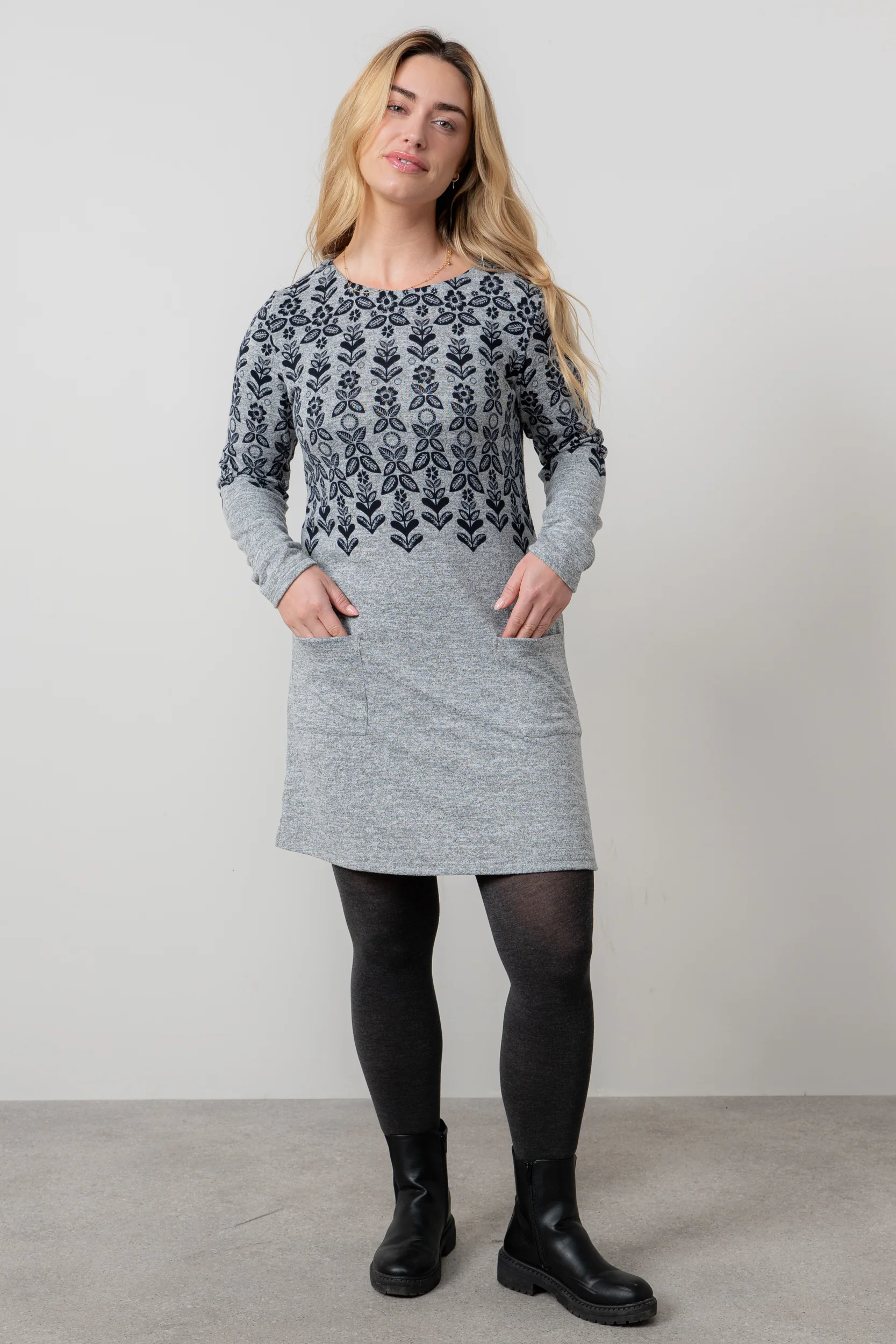 Fair Isle Print Swing Dress Grey - Image 6
