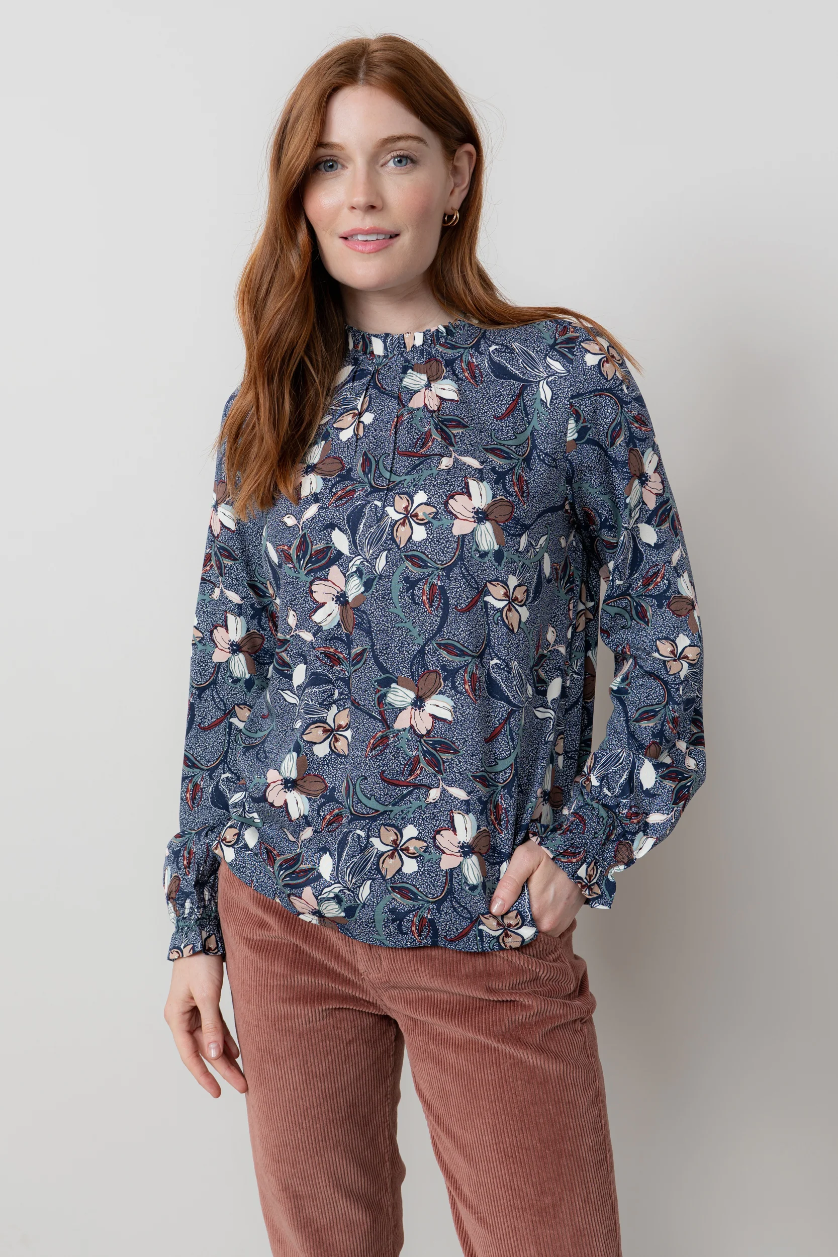 Fiona Gathered Neck Blouse Navy - Image 2