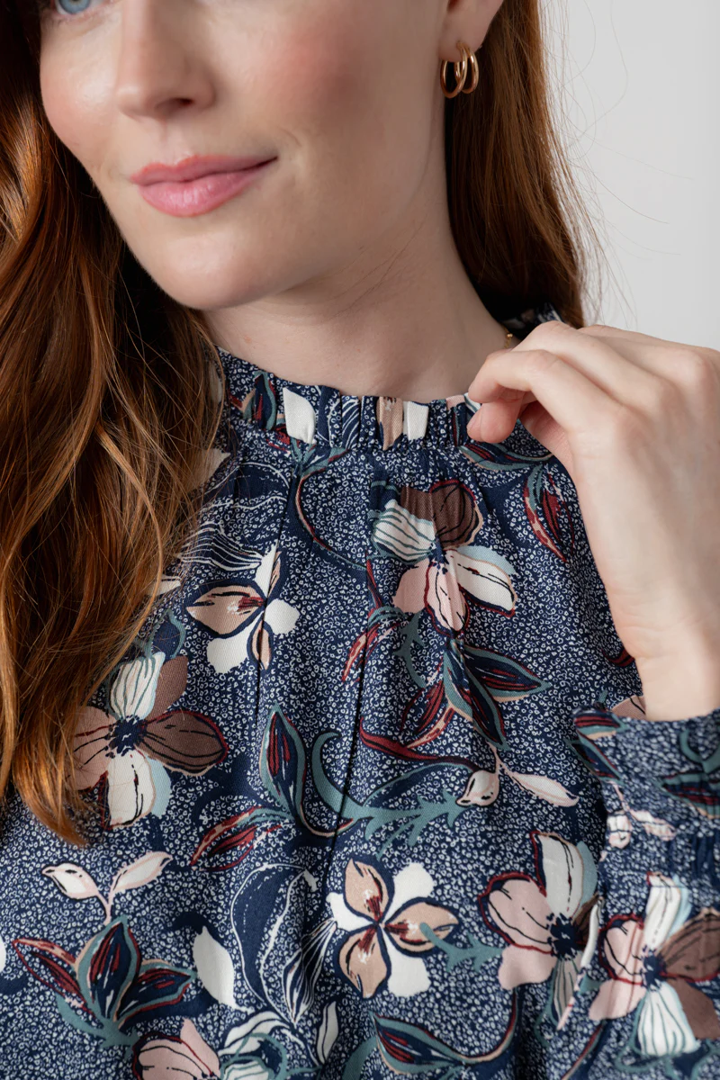 Fiona Gathered Neck Blouse Navy - Image 3