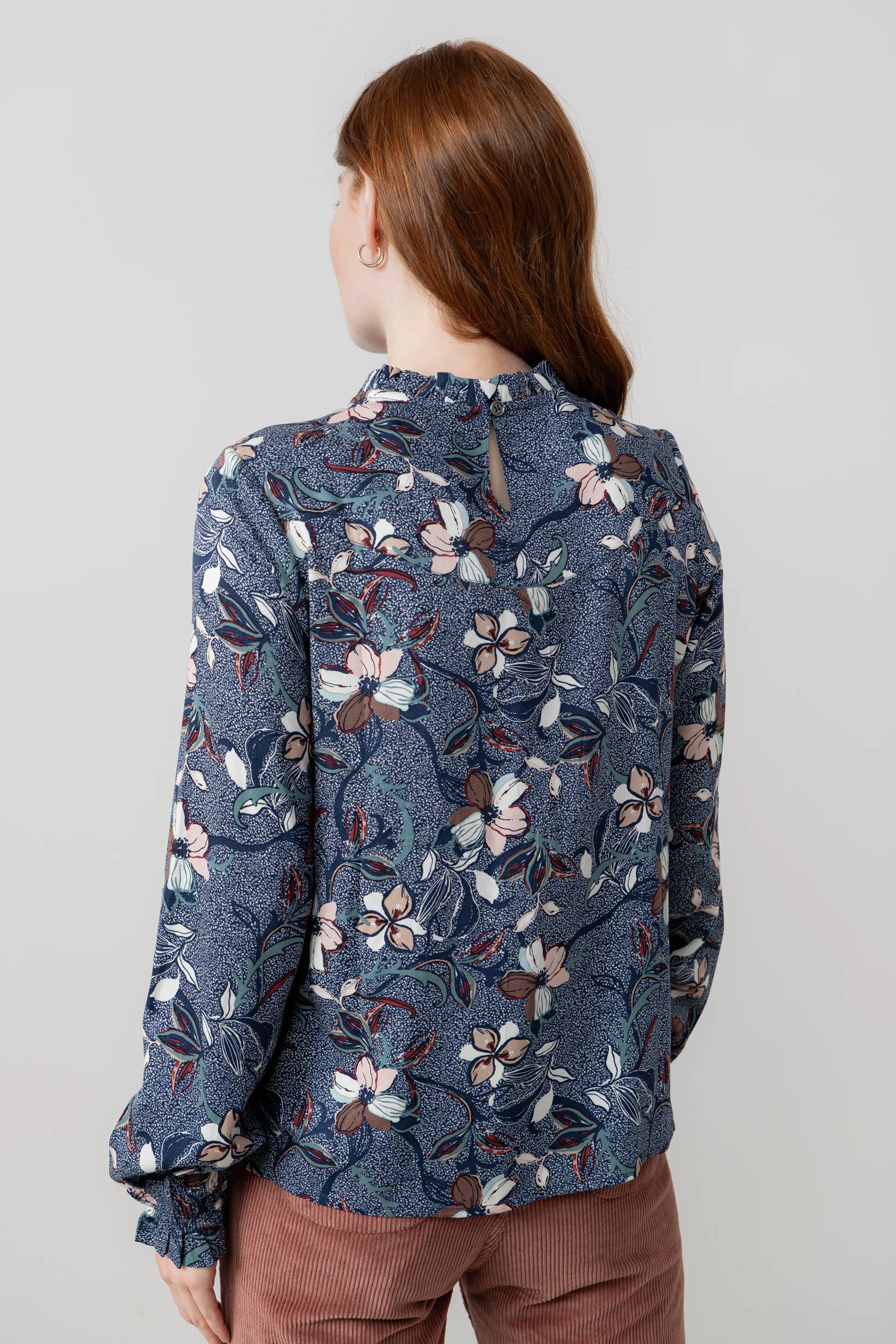 Fiona Gathered Neck Blouse Navy - Image 4