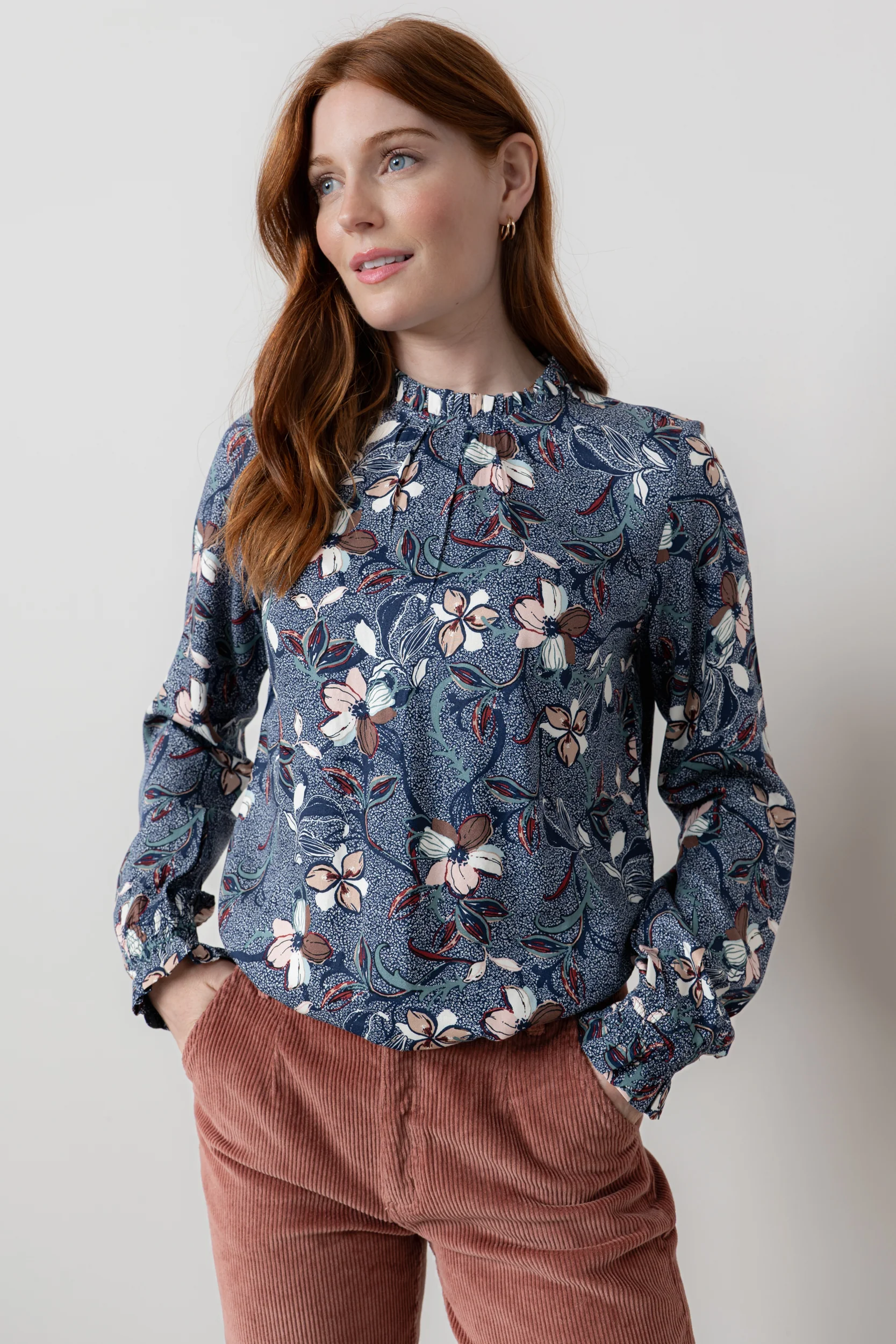Fiona Gathered Neck Blouse Navy - Image 6