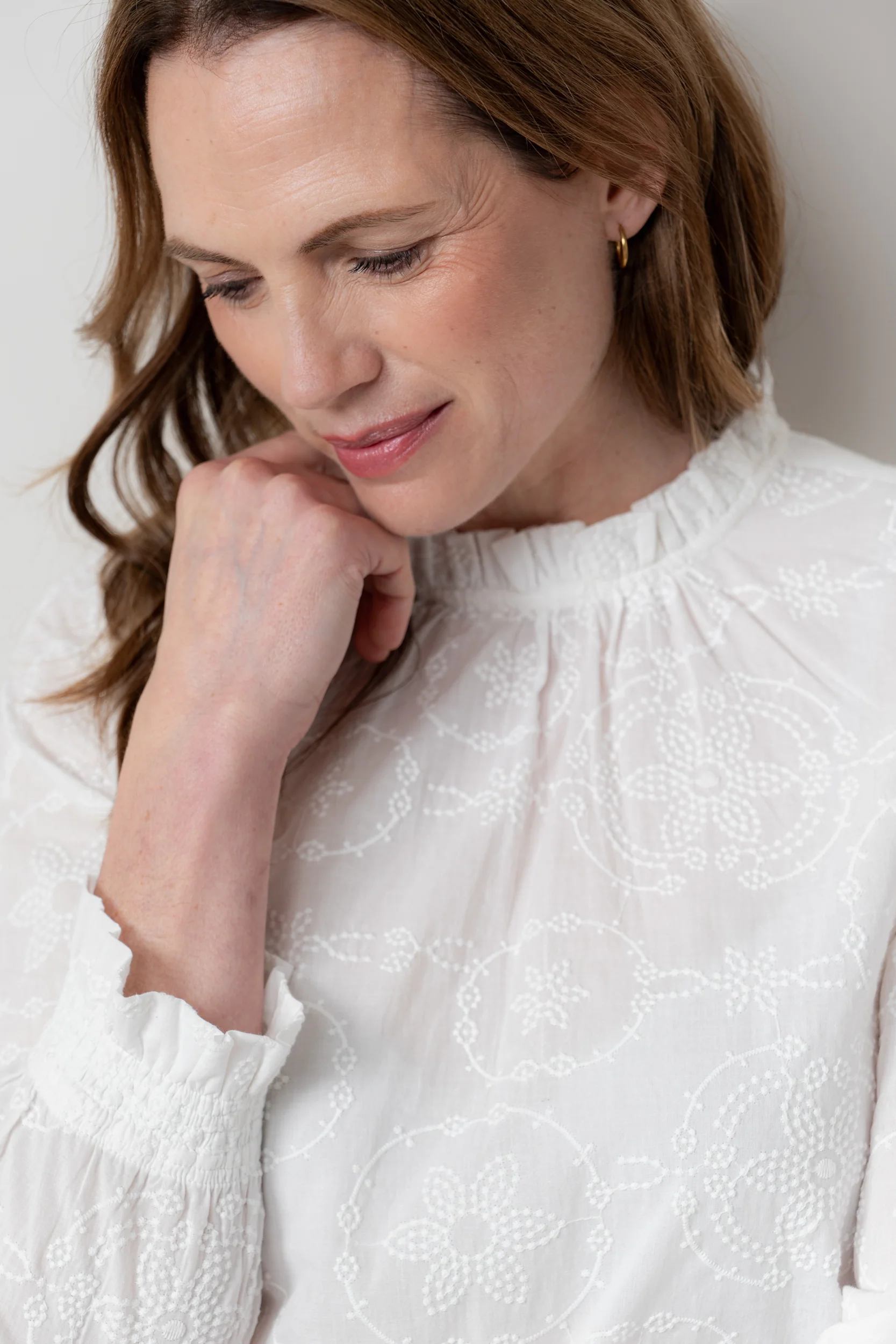 Fiona Gathered Neck Blouse White - Image 3