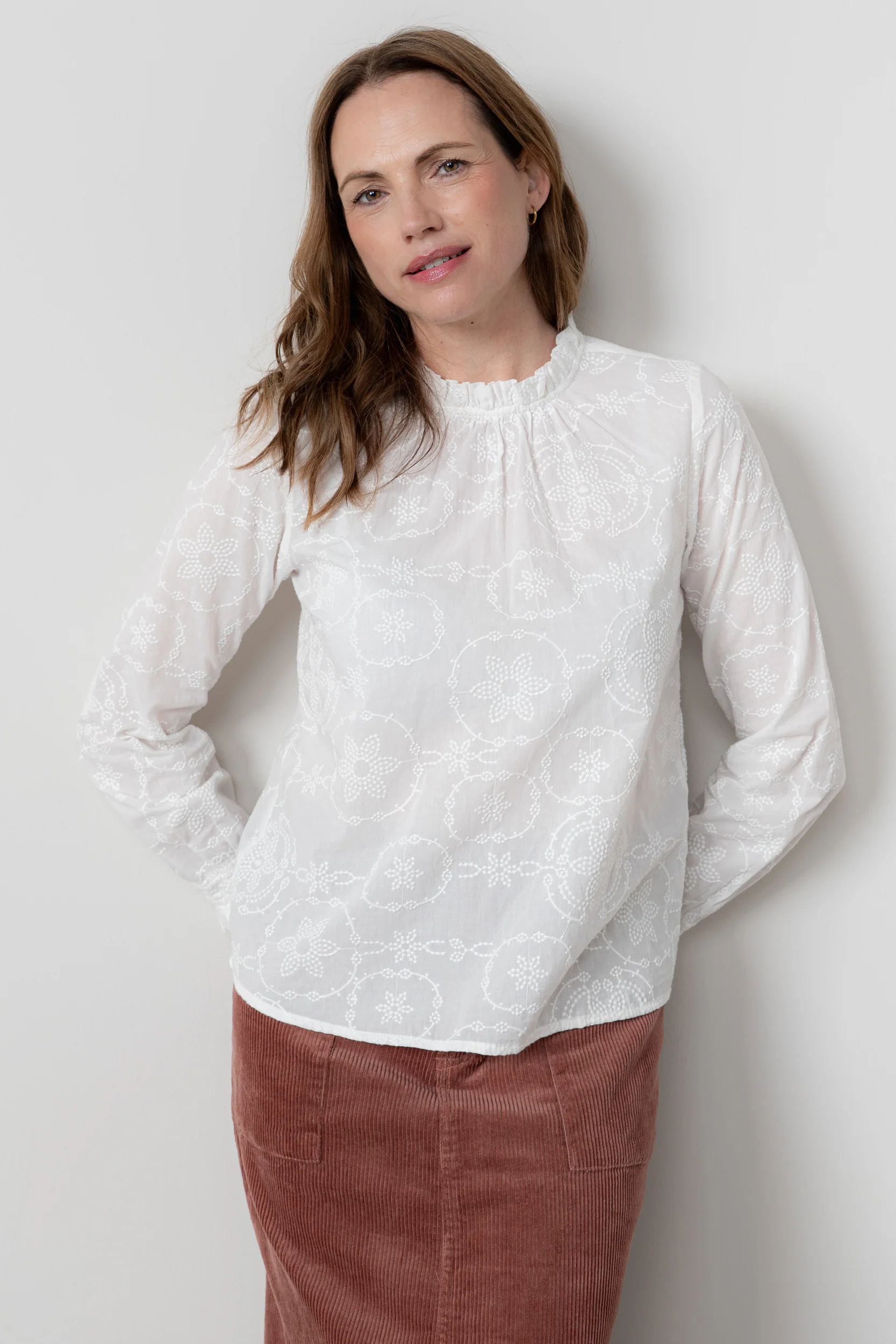 Fiona Gathered Neck Blouse White - Image 5