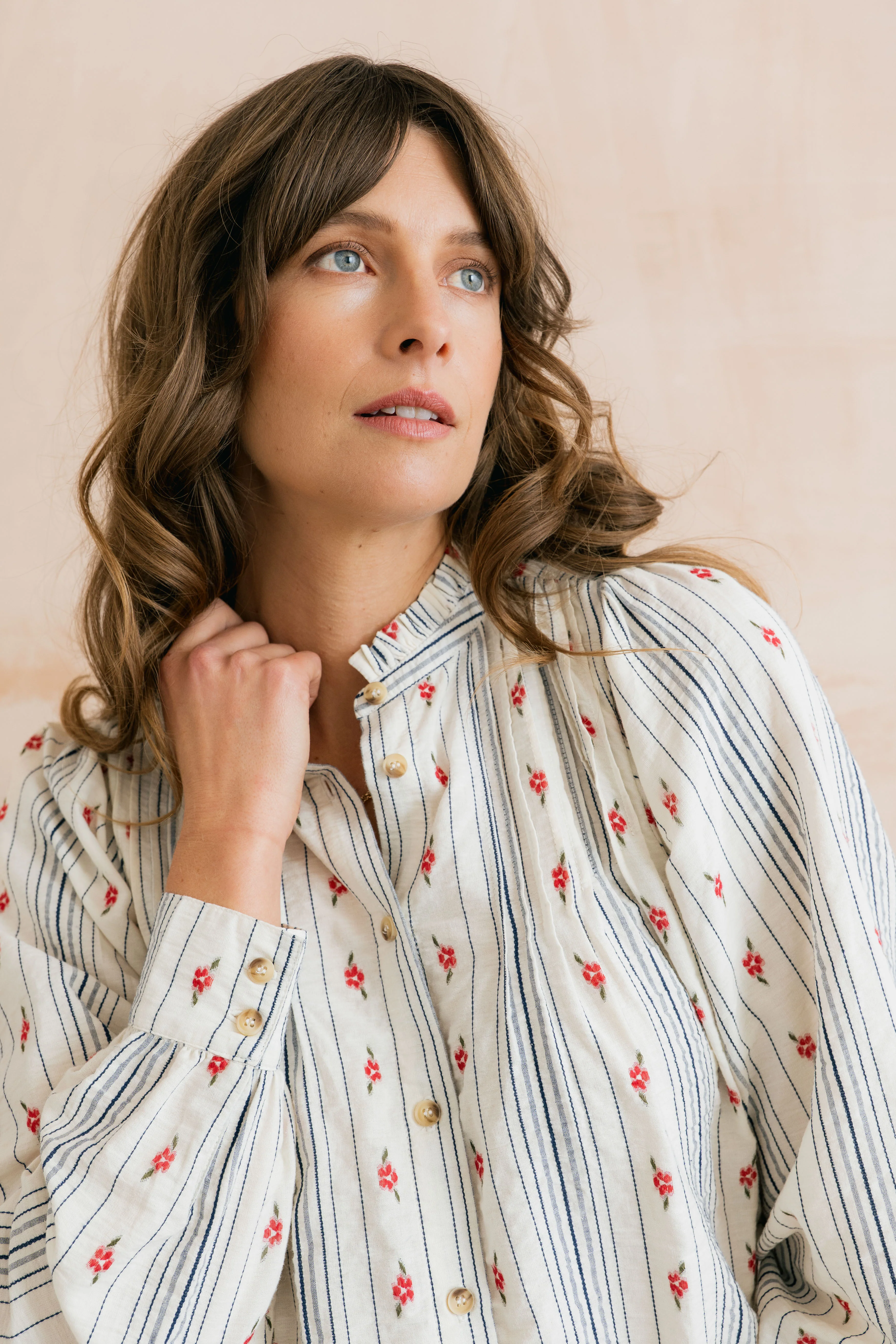 Flora Embroidered Stripe Blouse Ecru - Image 3