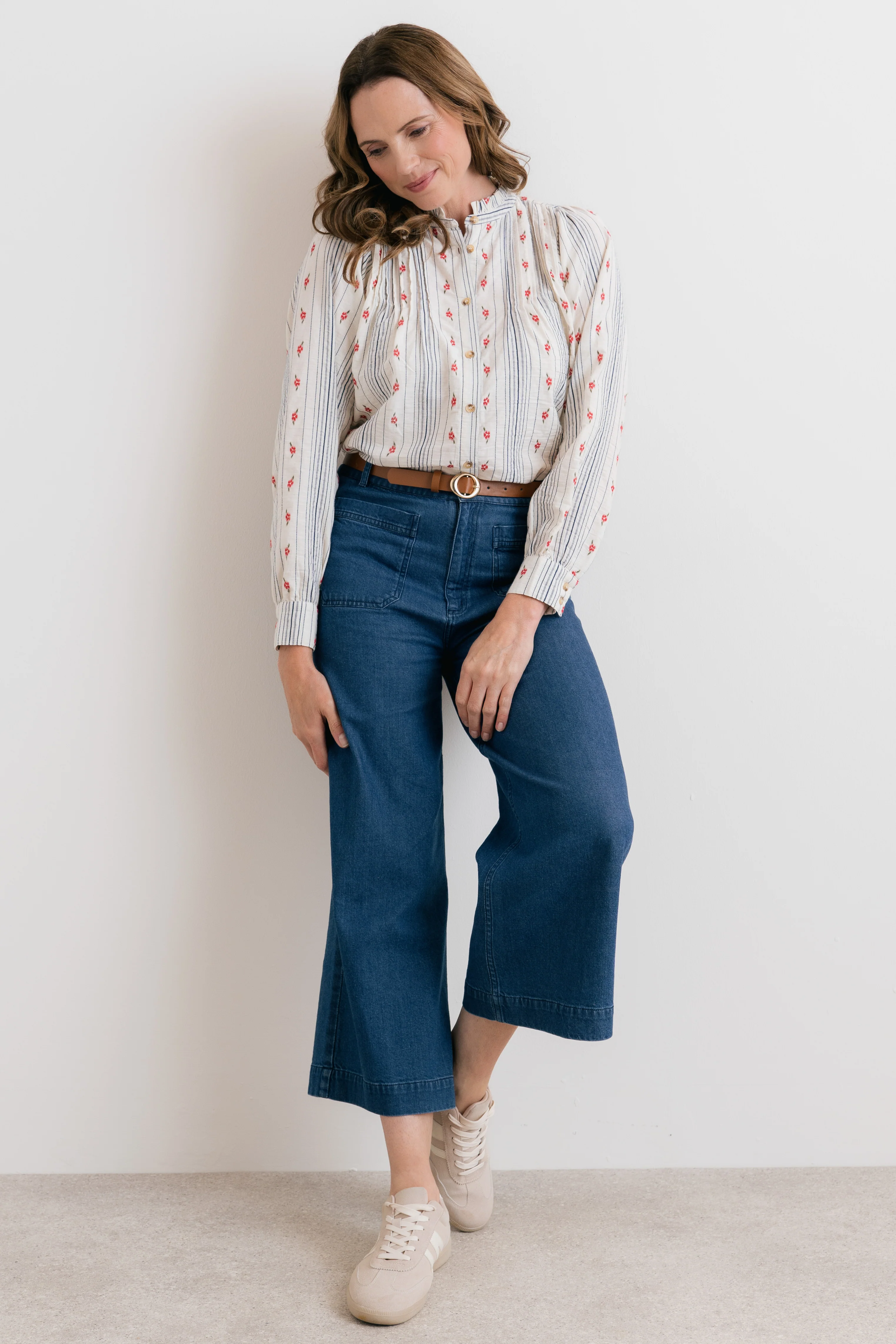 Flora Embroidered Stripe Blouse Ecru - Image 6
