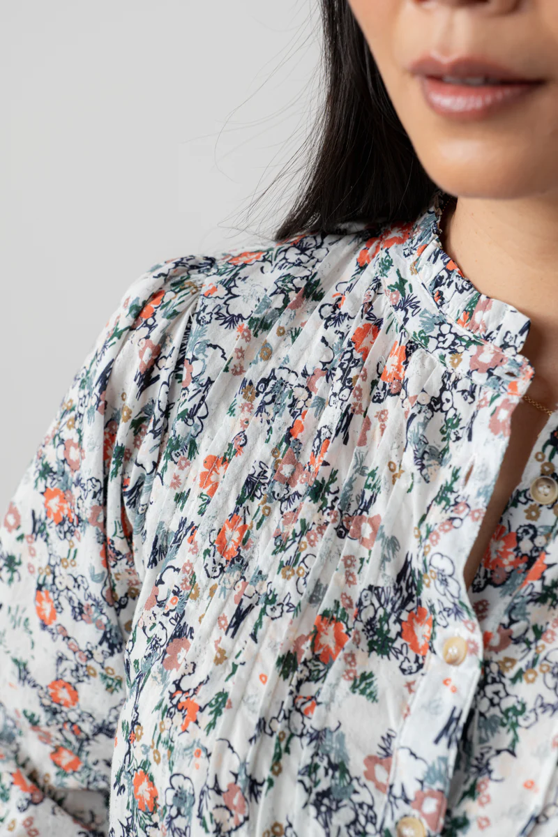 Flora Organic Cotton Ditsy Print Blouse Ecru - Image 3