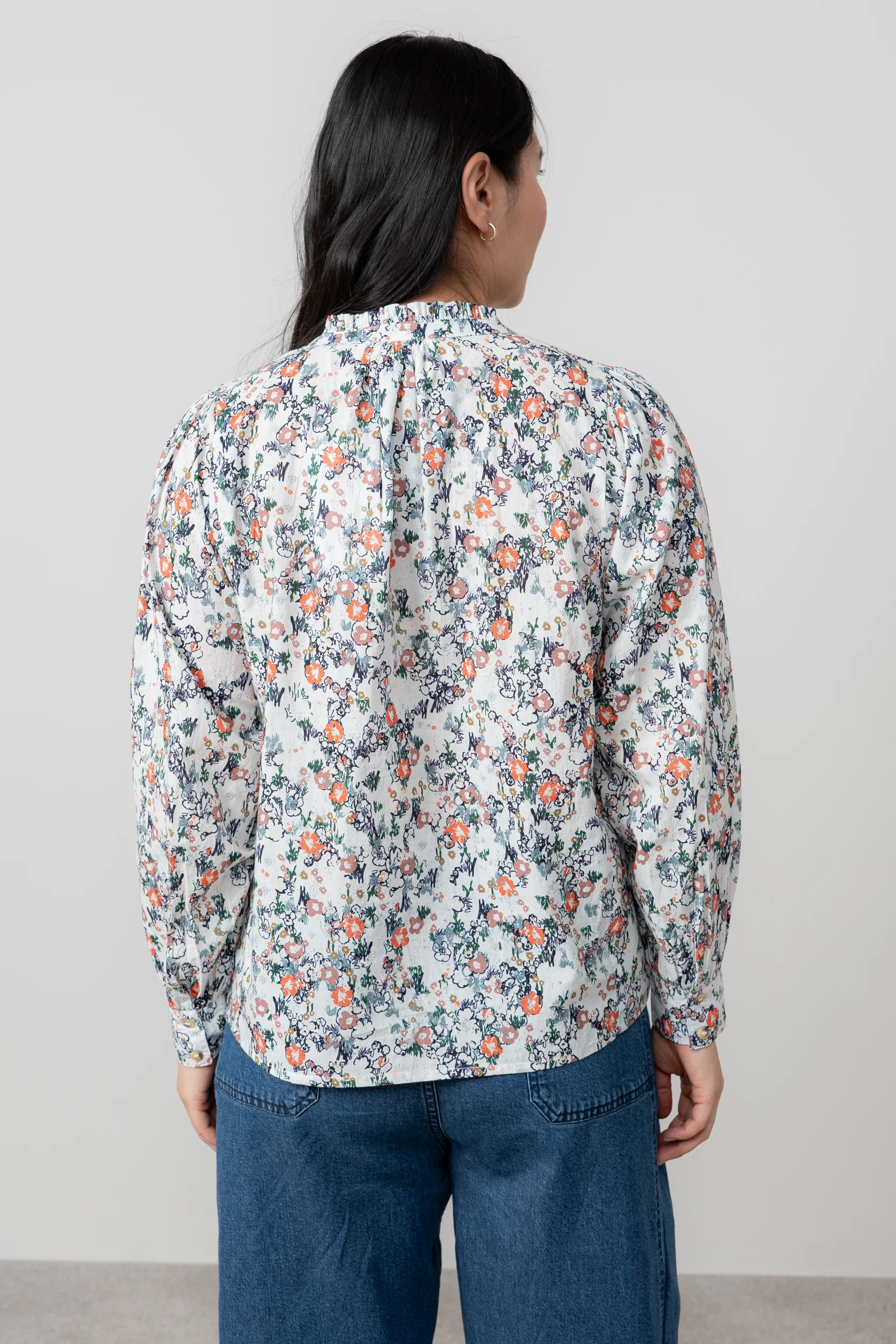 Flora Organic Cotton Ditsy Print Blouse Ecru - Image 4