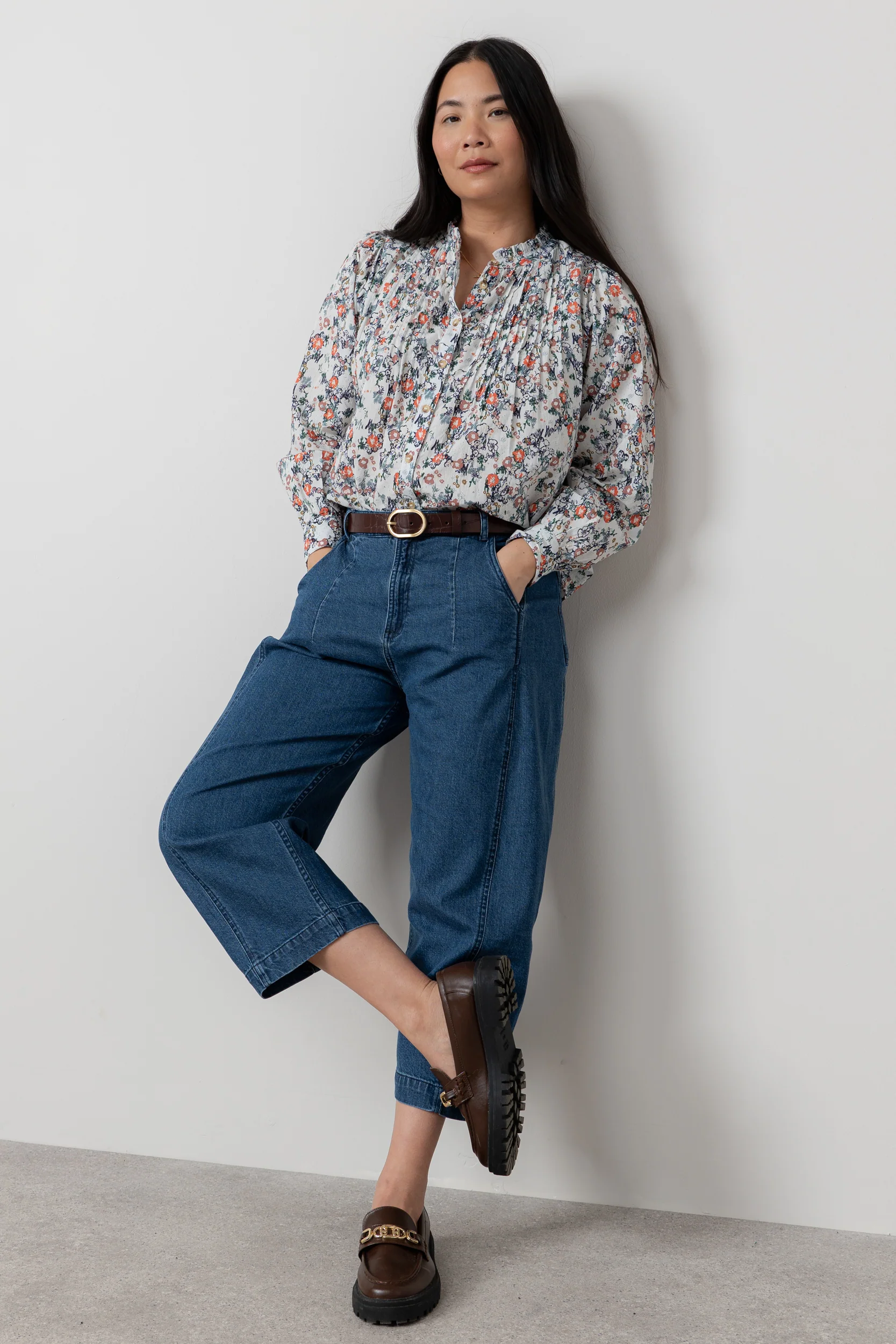Flora Organic Cotton Ditsy Print Blouse Ecru - Image 6