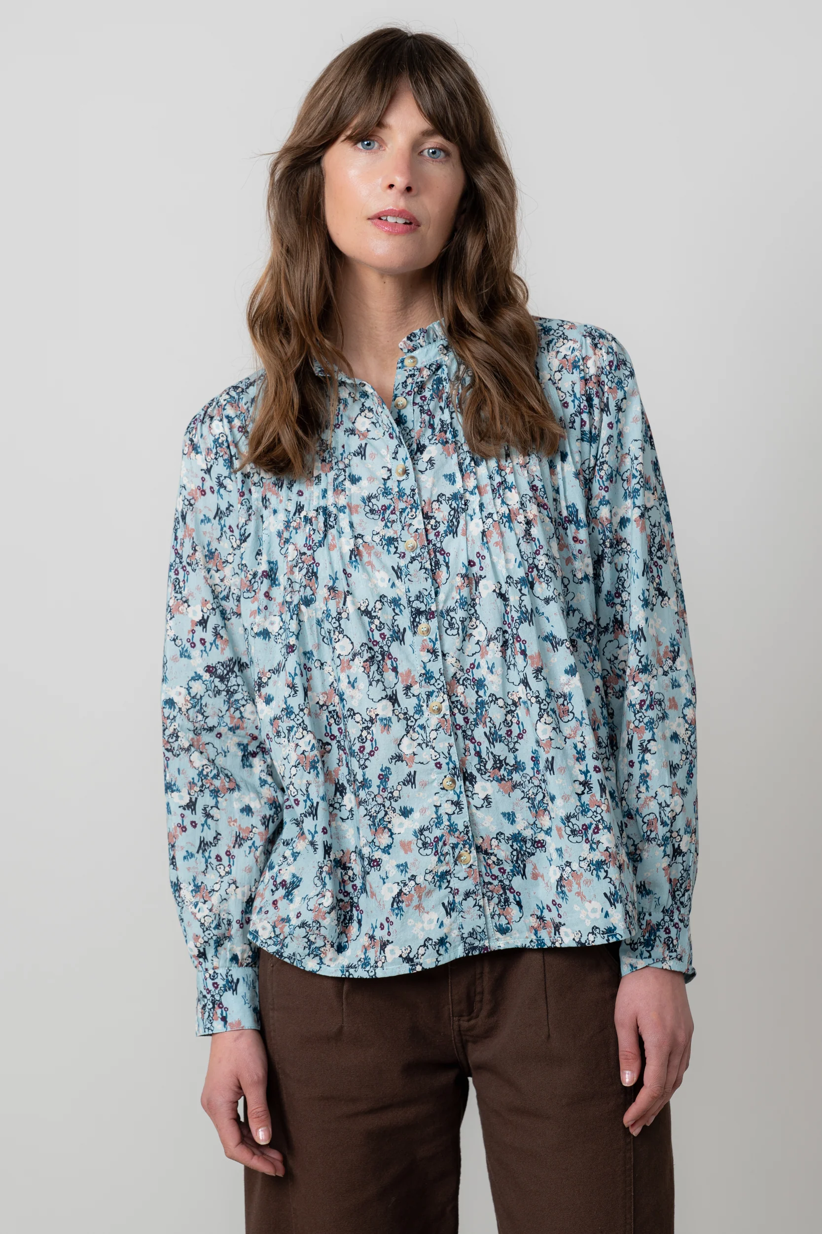 Flora Organic Cotton Ditsy Print Blouse Ice Blue - Image 2