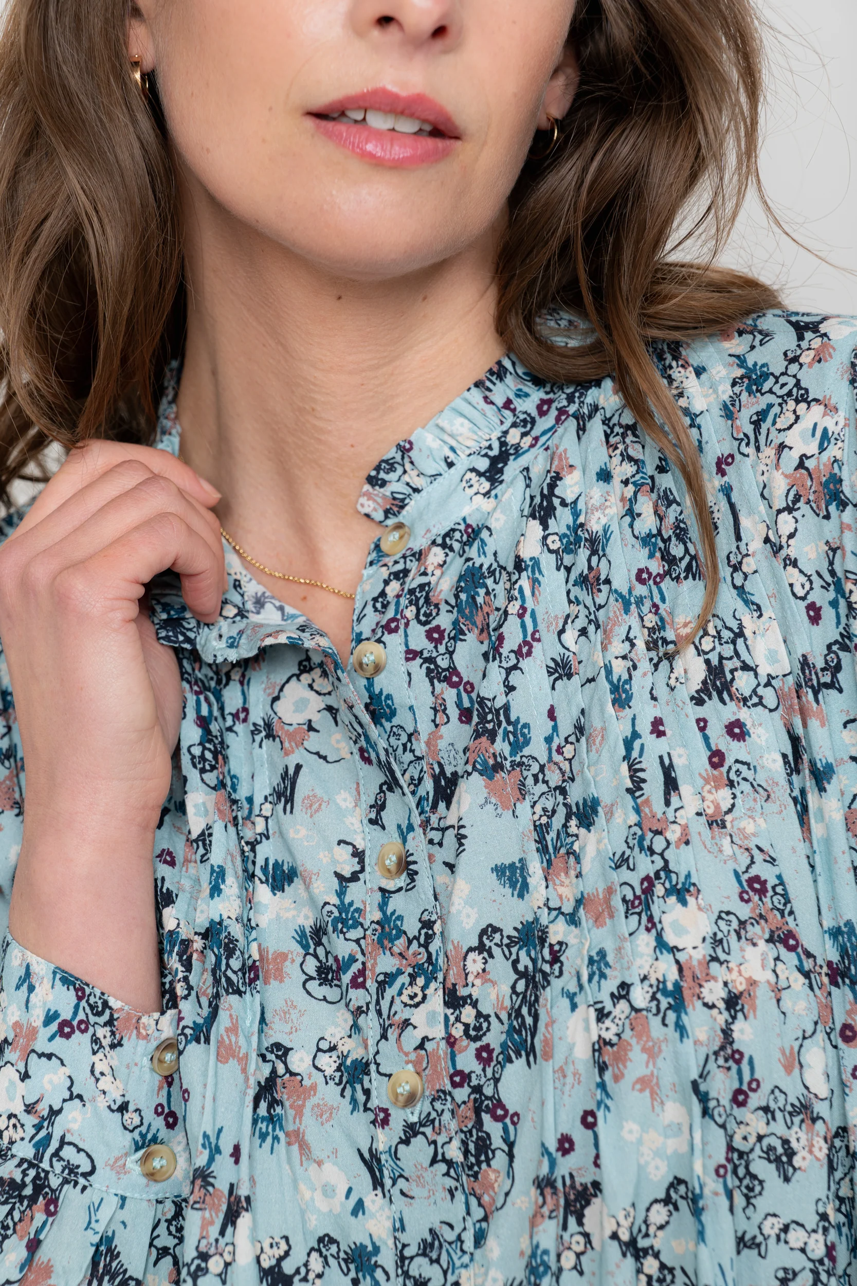 Flora Organic Cotton Ditsy Print Blouse Ice Blue - Image 3